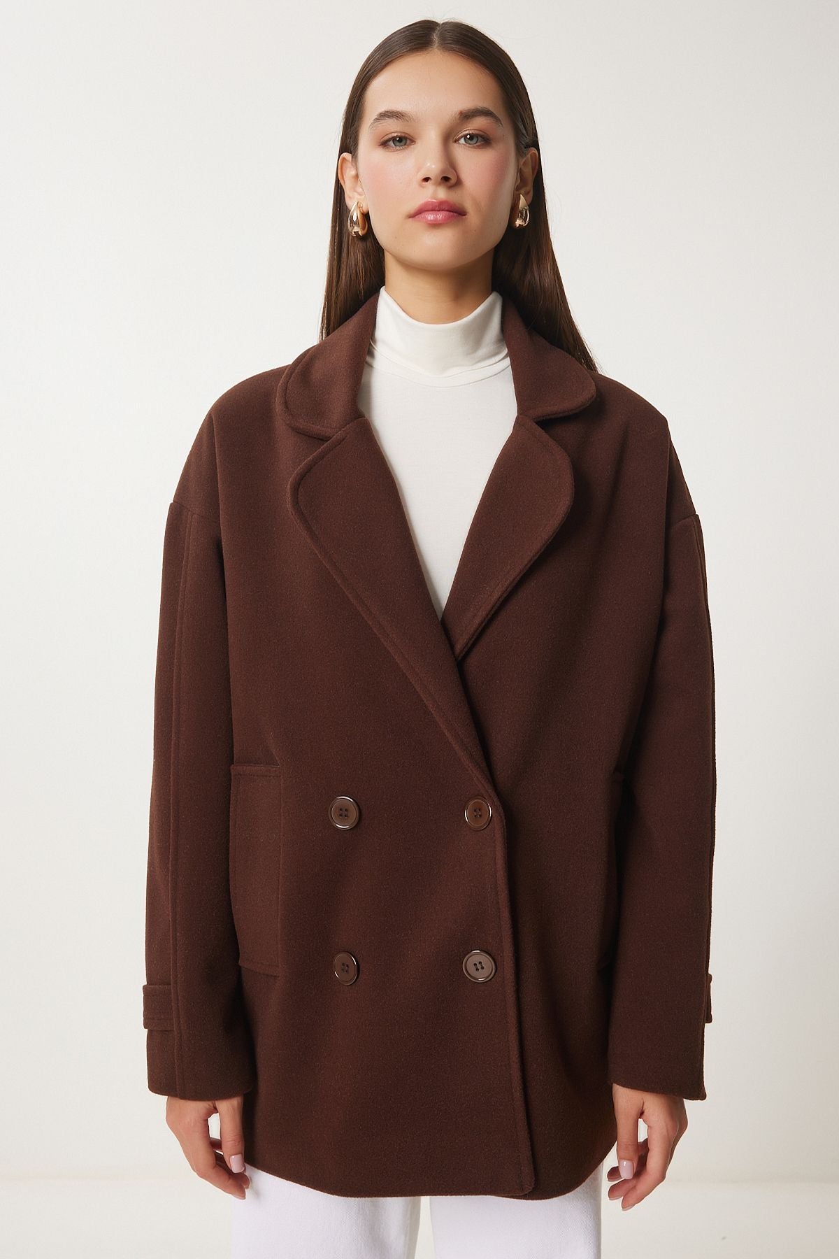Female brown cruiser collar stamp coat DD01342