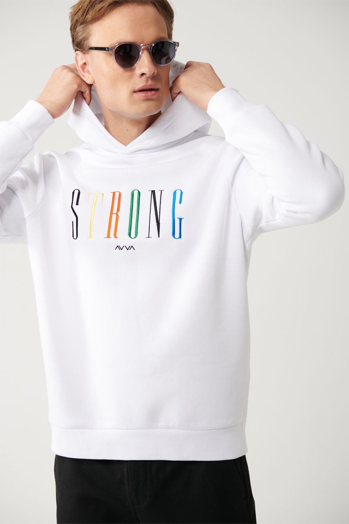 Men's white hooded 3 -to -borne embroidery Sweatshirt A32y1380