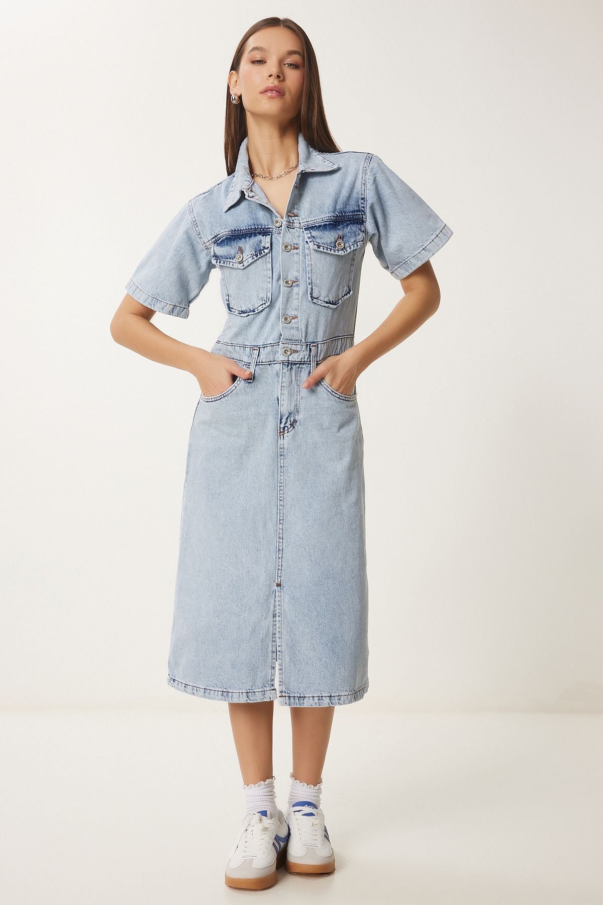 WOMEN'S MIDDLE BLUE SPEED DENİM Dress RV00185