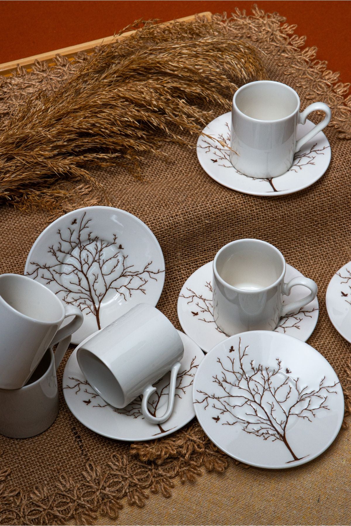 LIFE TREE 12 PIECES 6 PEOPLE PORCELAIN Coffee Cup Set