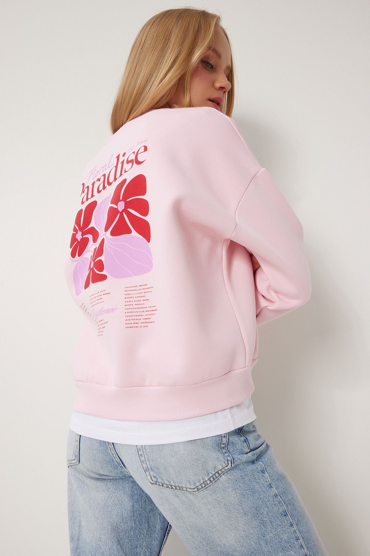 Woman Pink Printed Shadon Knitting Sweatshirt BF00099