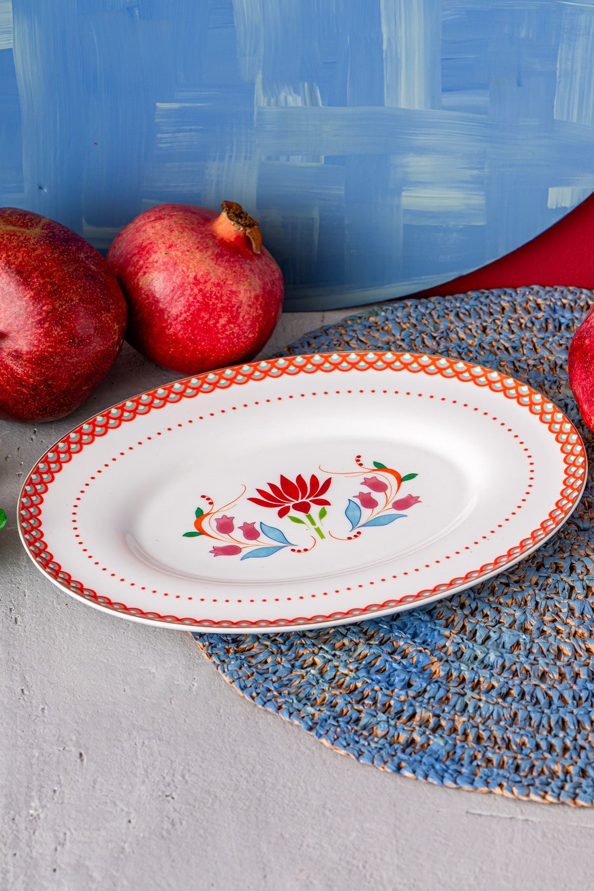 Istanbul Porcelain Pomegranate Fine Bone Bone Plate Red 26 cm