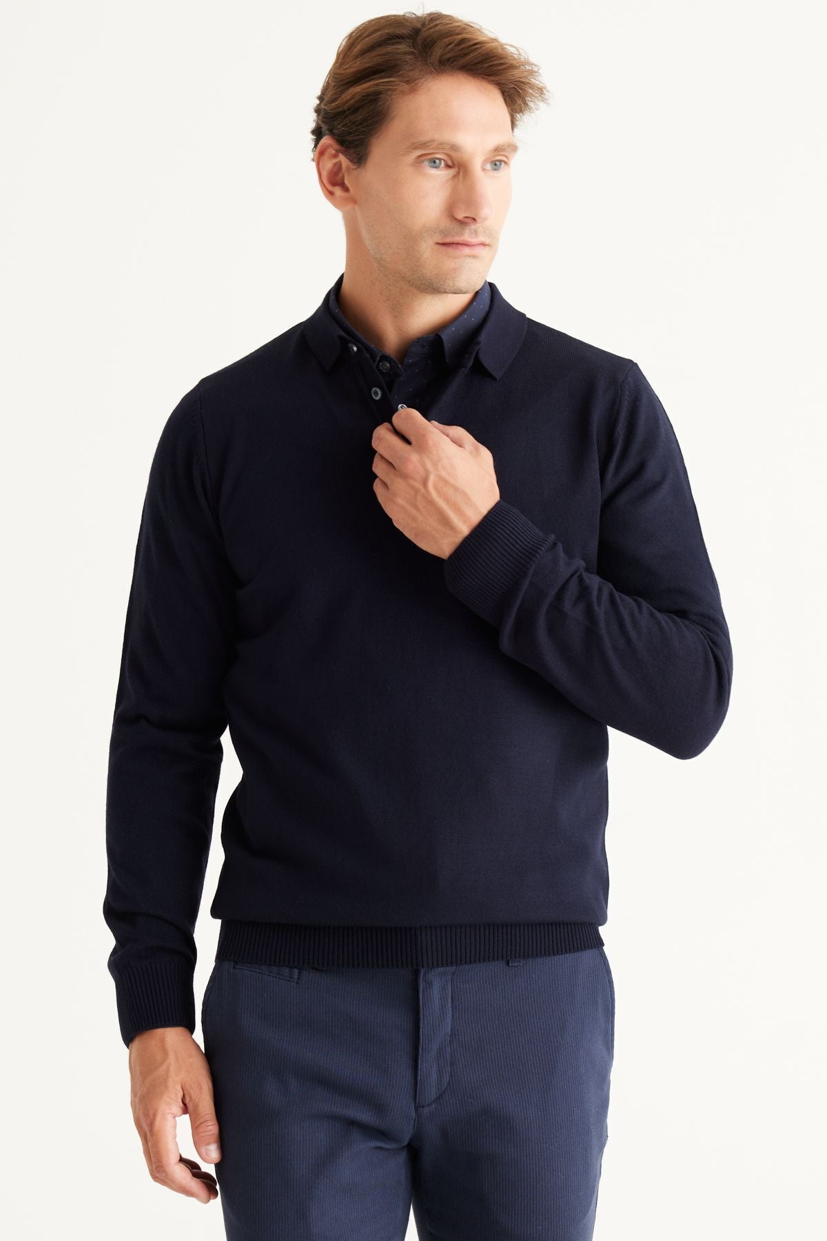 Men's Navy Blue Flash Standard Fit Normal Cut Polo Yaka Knitwear