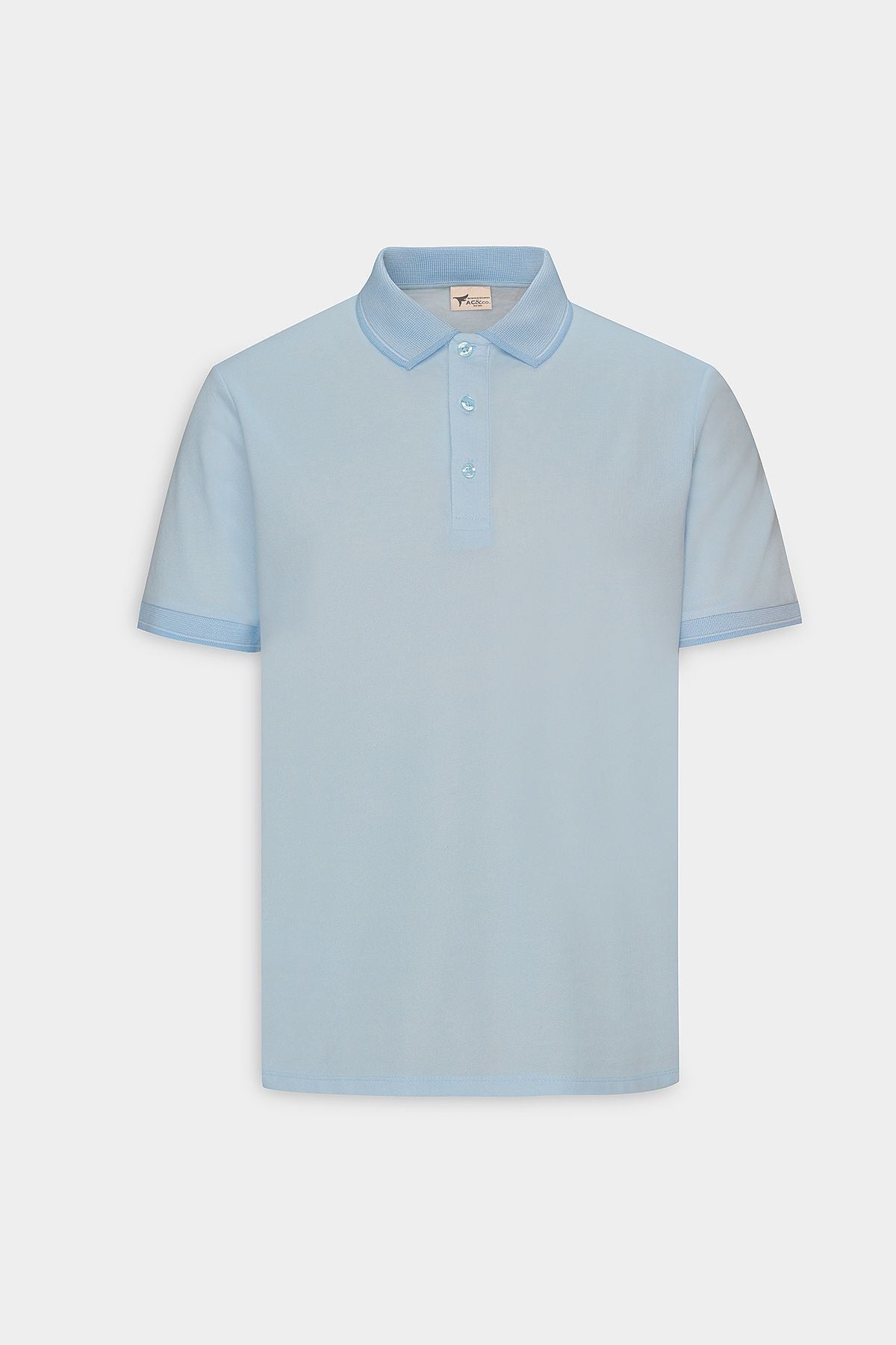 Men -Plugging Cotton Fabric Slim Fit Narrow Cut Light Blue Curled Polo Yaka T -shirt