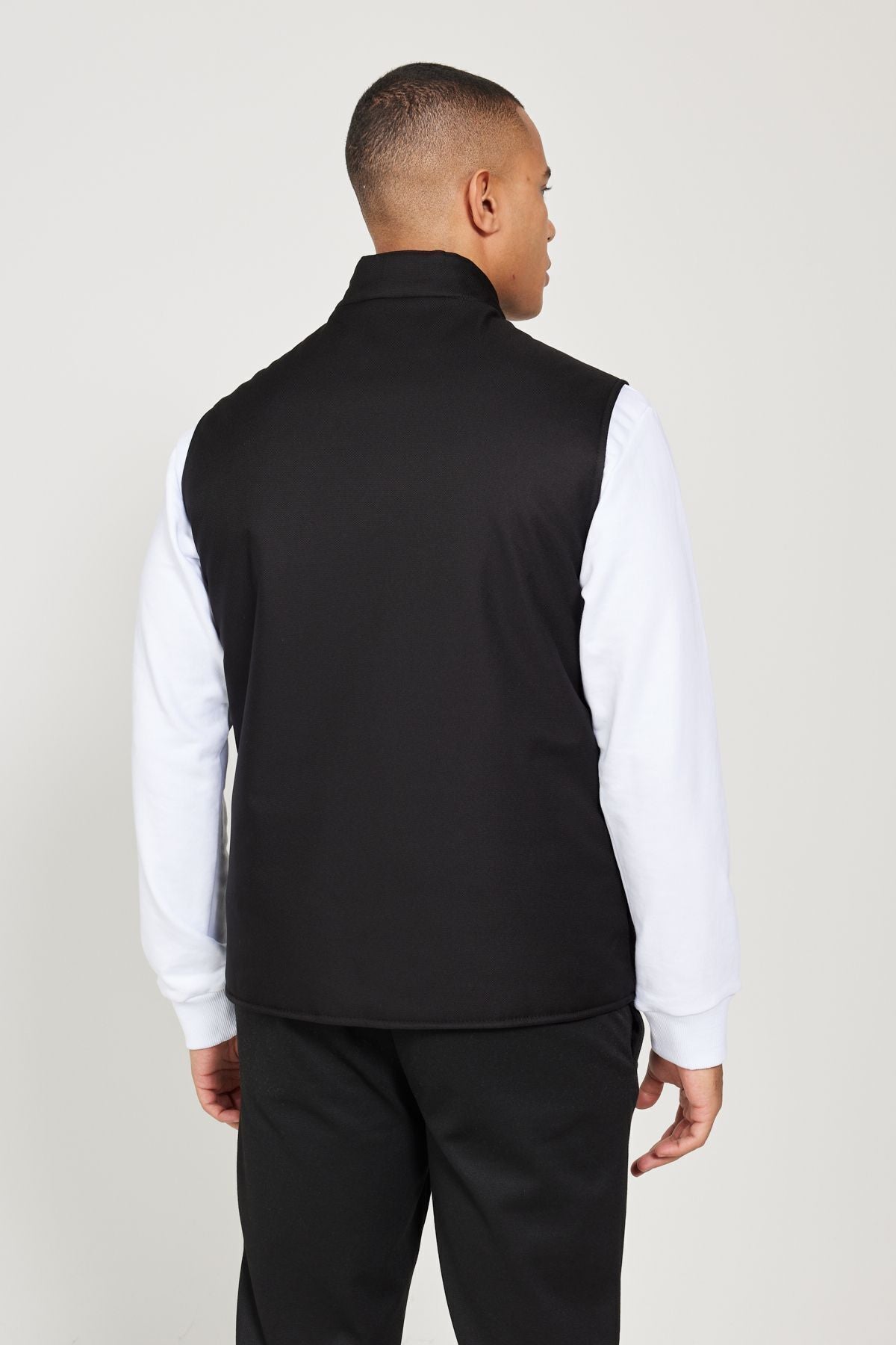 Men's black standard fit Normal cut upright collar vest