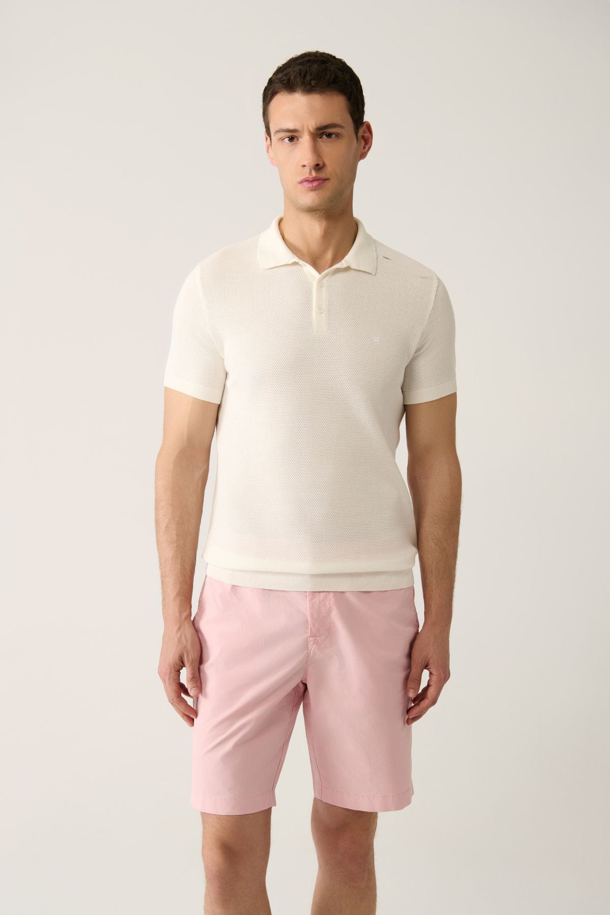 Men's white 3 button texture riban Polo collar knitwear T-shirt B005009