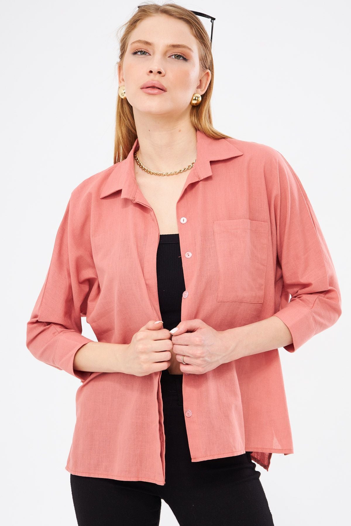 WOMEN DARK PINK POISK SALAŞ LINE SHIRT ARM-21Y001035