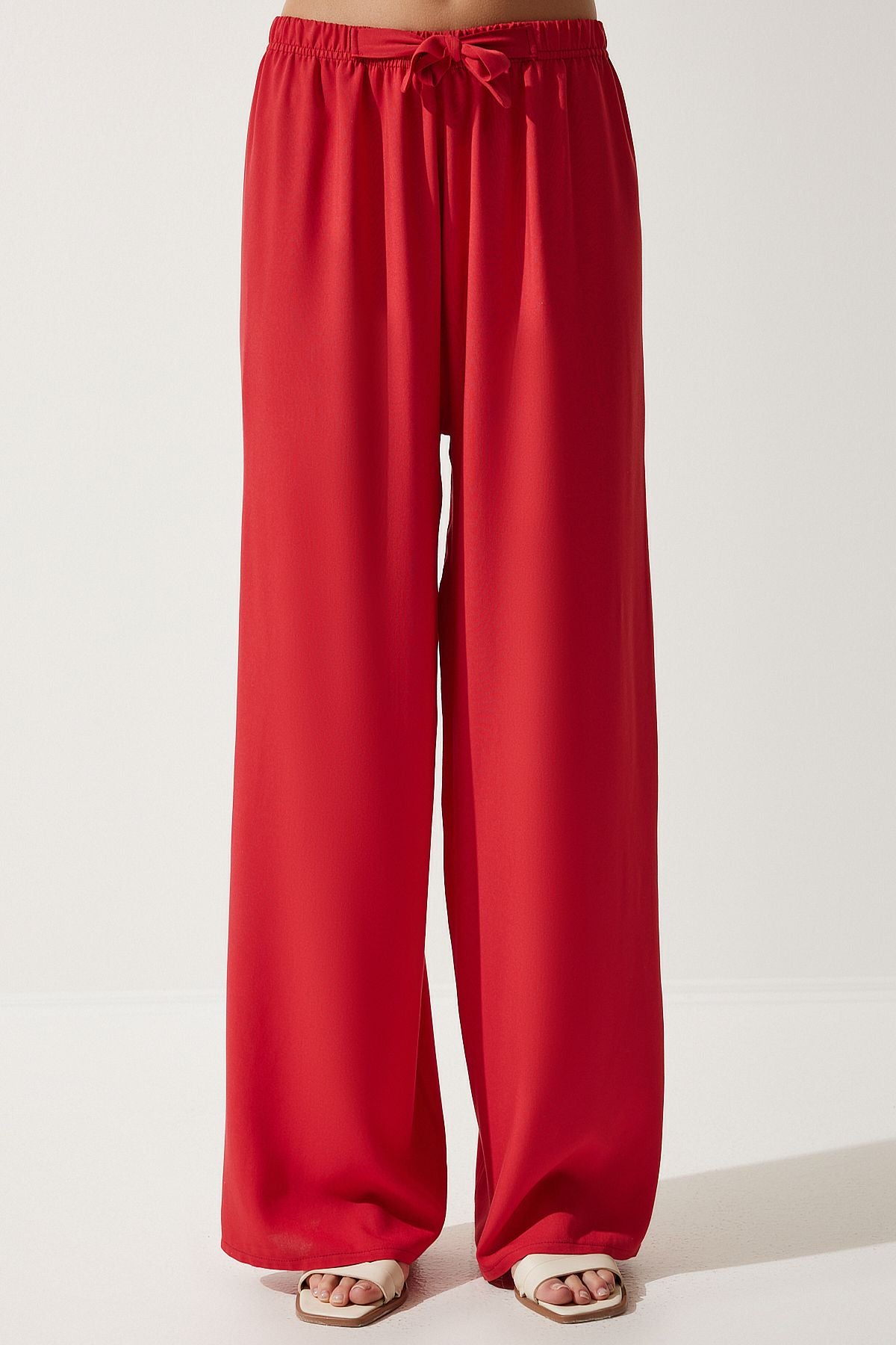 Woman Red Summer Viscose Palazzo Pants EN00610