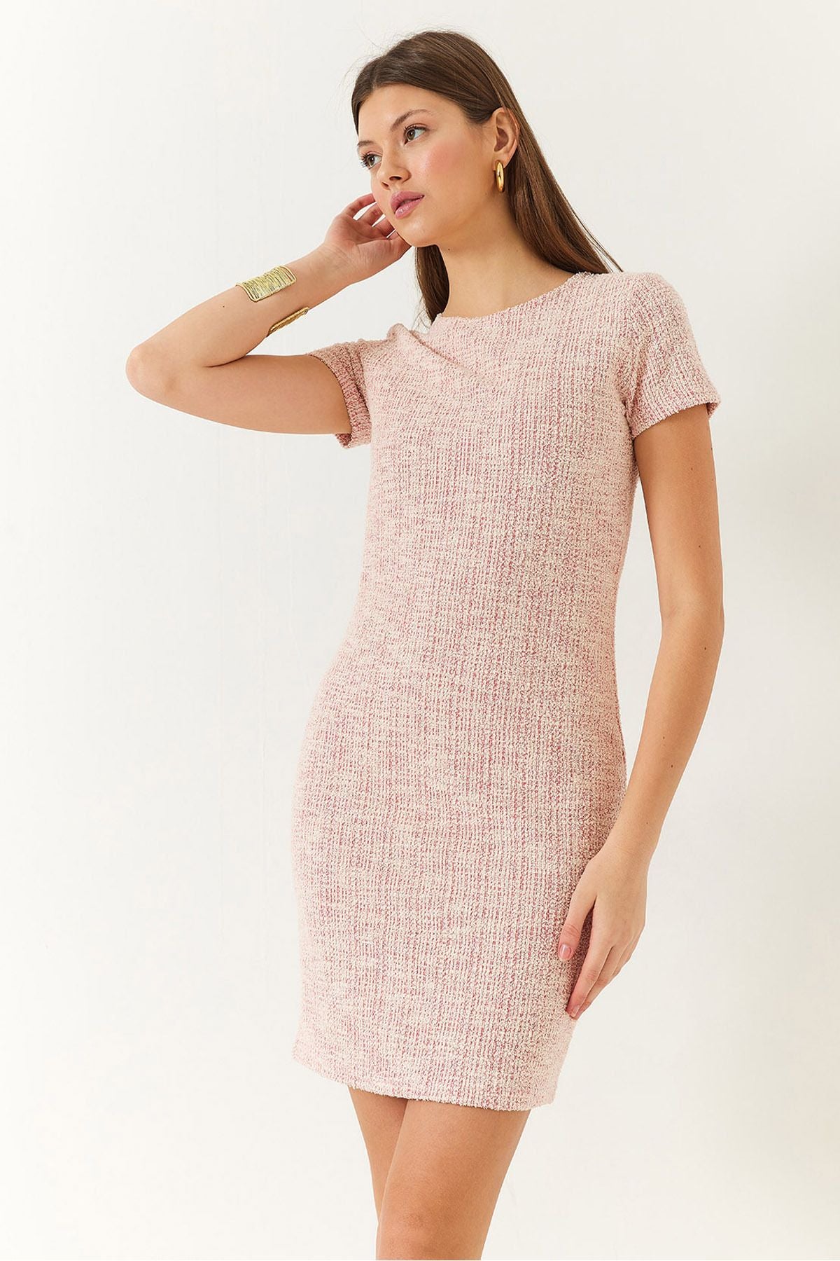 Female Bike Neck Short Sleeve Mini Tüvit Dress 60261372