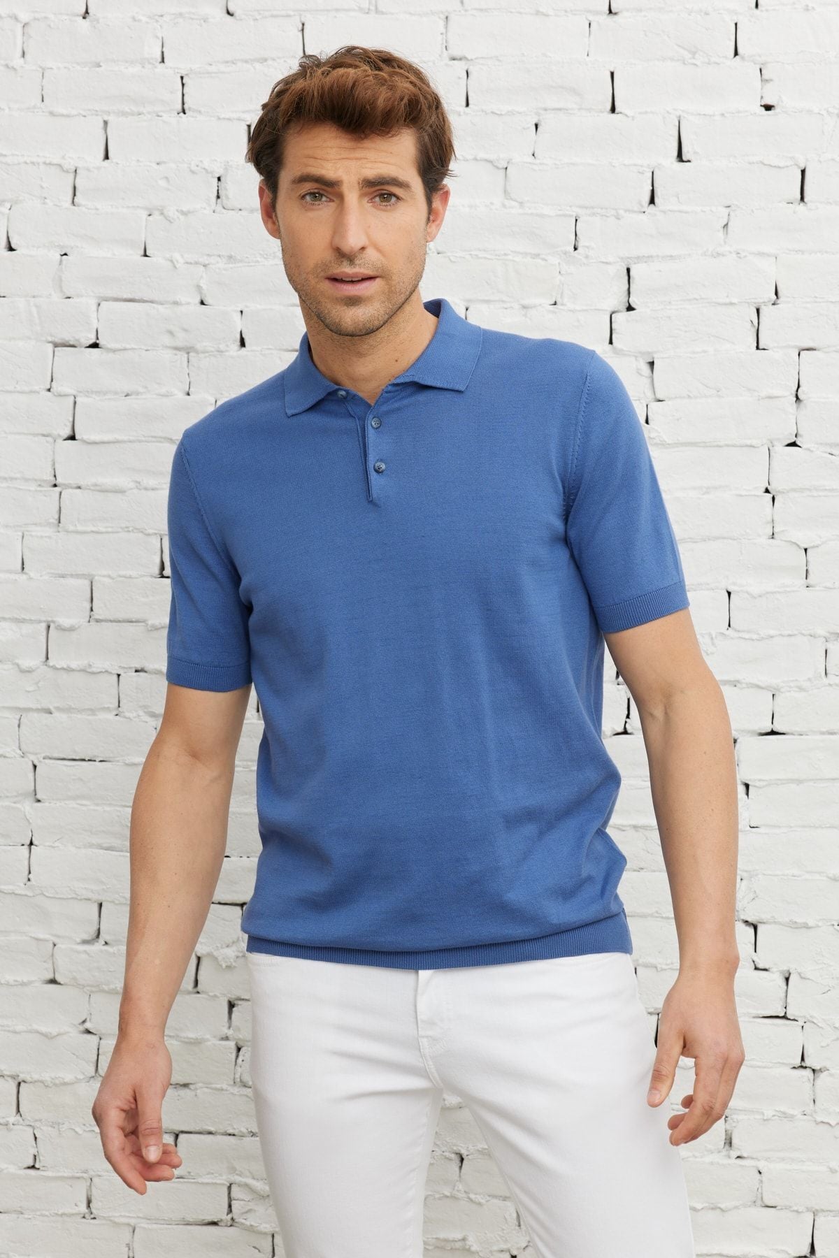 Men's Indigo 100 %Cotton Standard Fit Normal Cut Polico Triko T -shirt