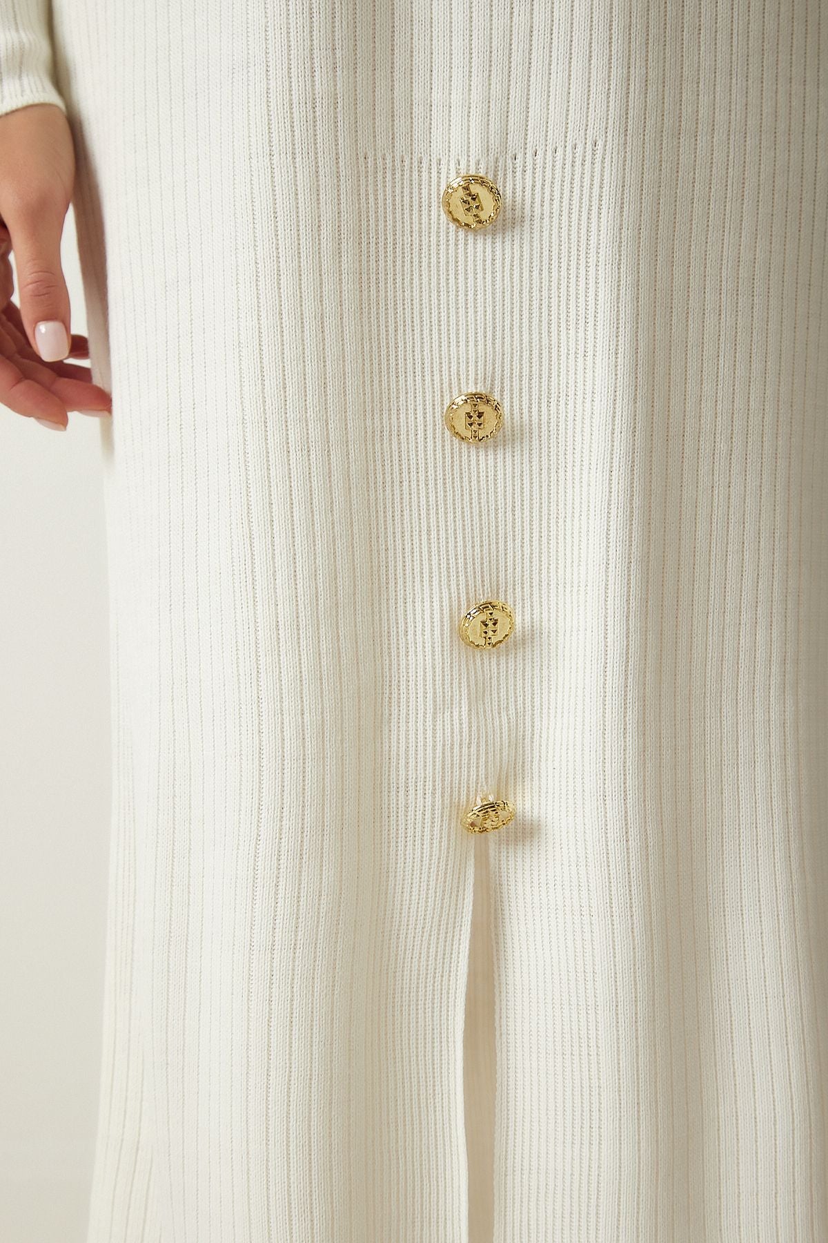 Female Ecru button detailed wick knitwear dress DD01280