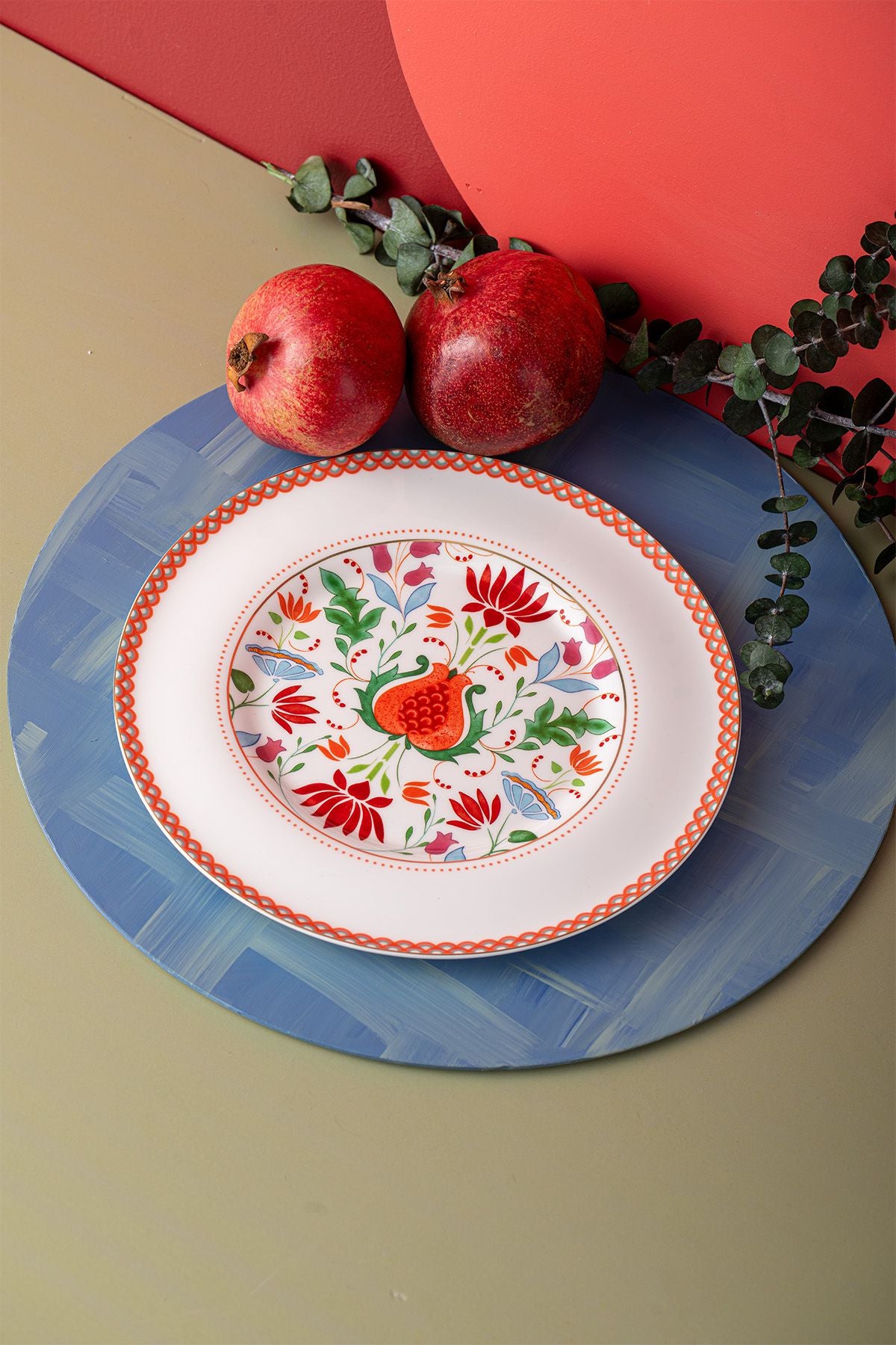 Istanbul Porcelain Pomegranate Fine Bone Service Plate Red 27 Cm