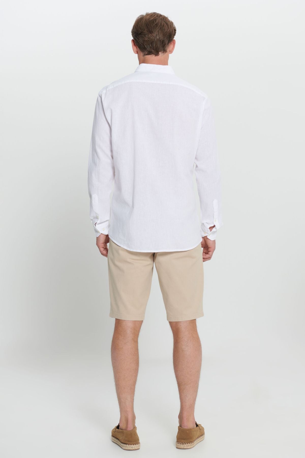 Men's White Linen Comfort Fit Casual Cutting buttoned collar shirt