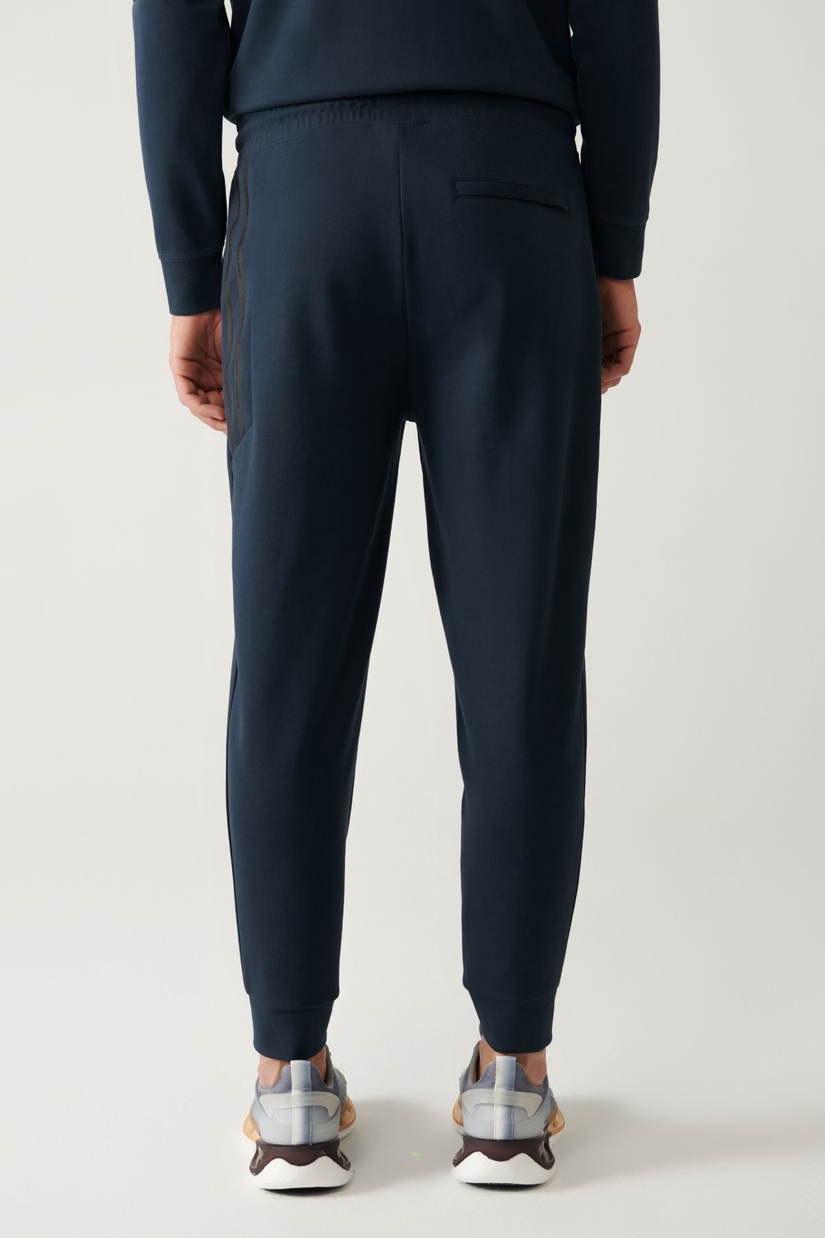 Men's navy blue interlok waist laced cotton tracksuits six A41y3408