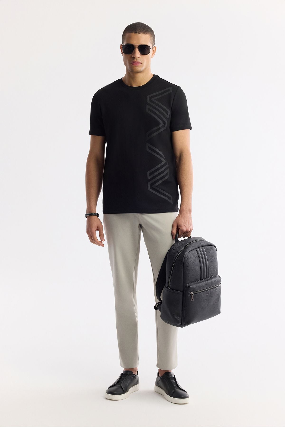 Men's Black Printed Bicycle Collar Interlok T-Shirt A41y1175