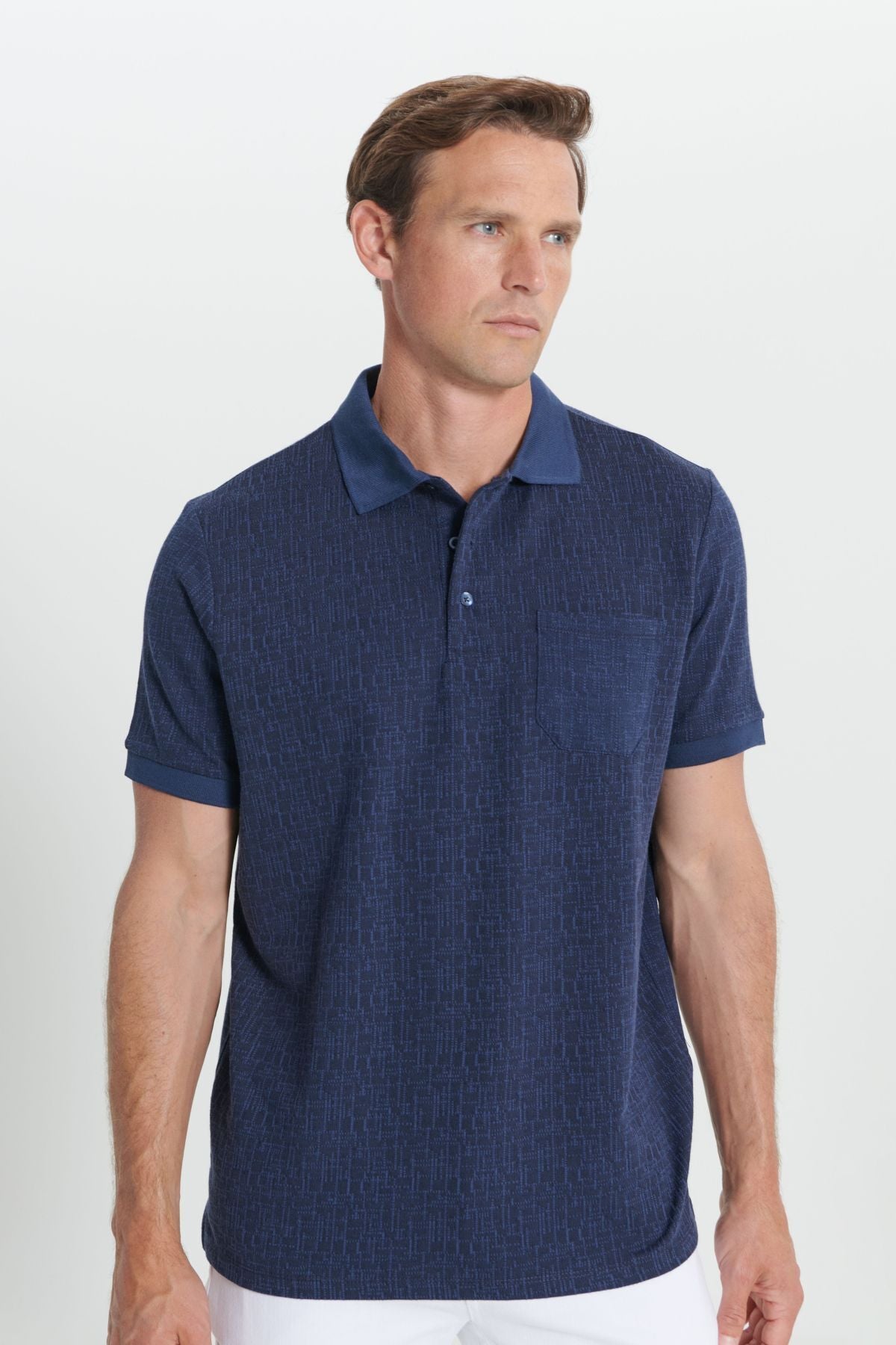 Men's Navy Blue Comfort Fit Casual Cut Polo Yaka Jacquar