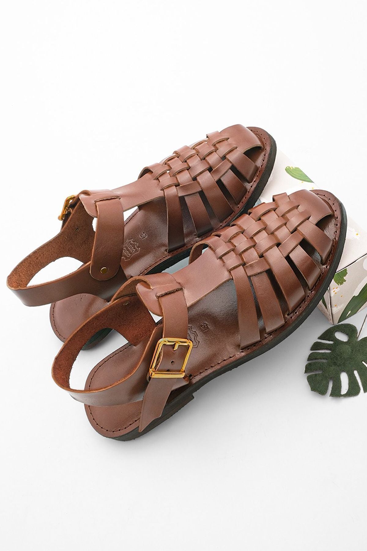 Woman Genuine Leather Light Eva Base Daily Sandals Kesva Taba