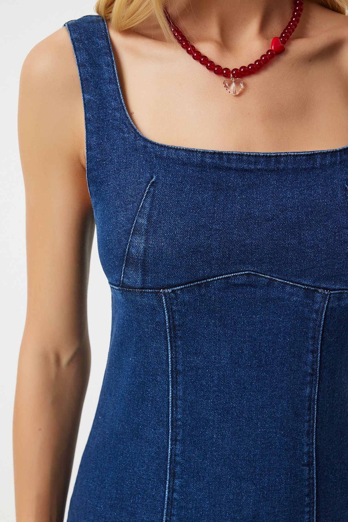 Woman Midi Denim Dress with Blue Zippered Hanger Ok00061