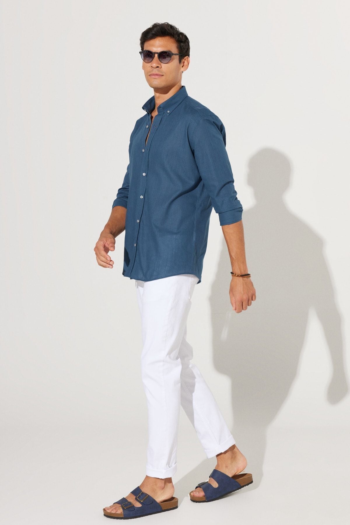 Men's Dark Oil 100 %Cotton Breathing Fabric Oxford Slim Fit button with collar pennant shirt