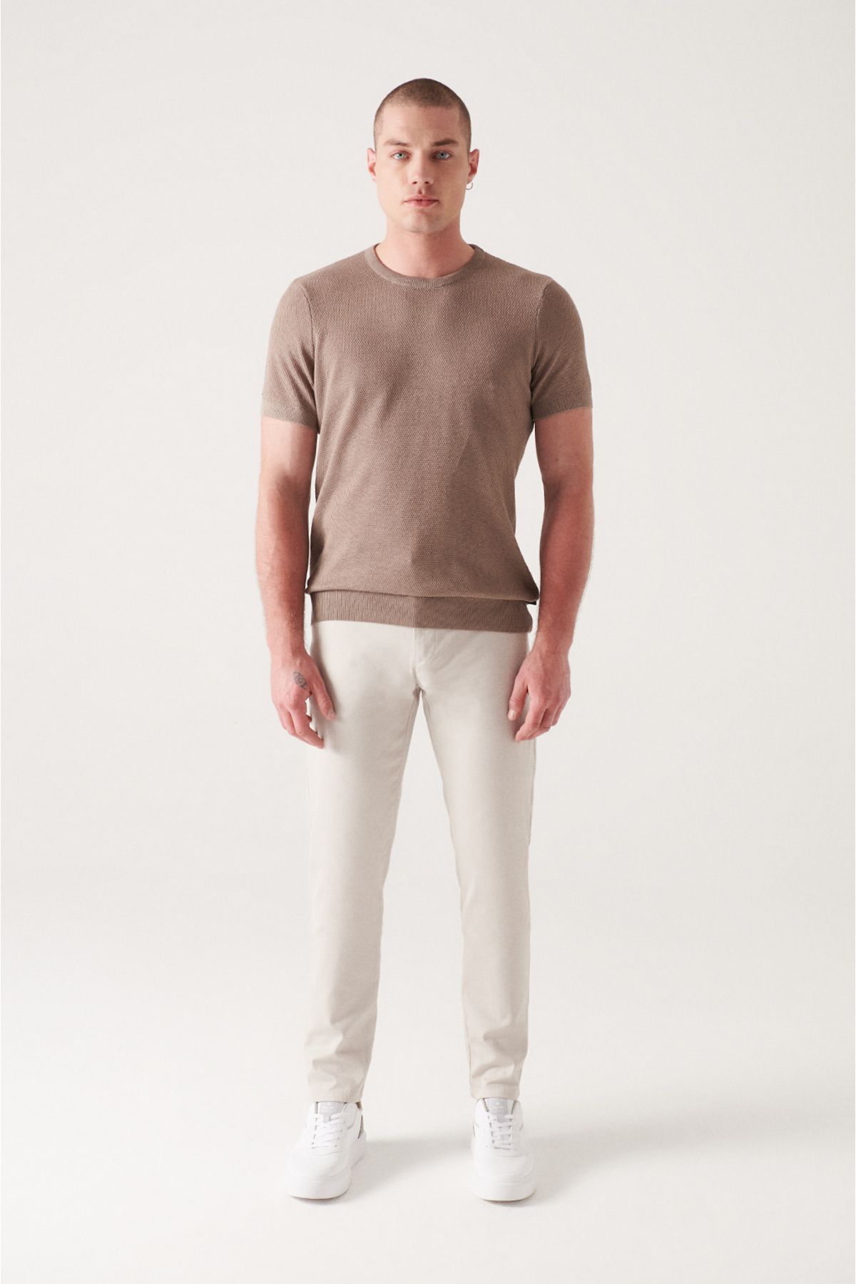 Men's Mink Modal Bicycle Collar textured riban knitwear T-shirt B005010