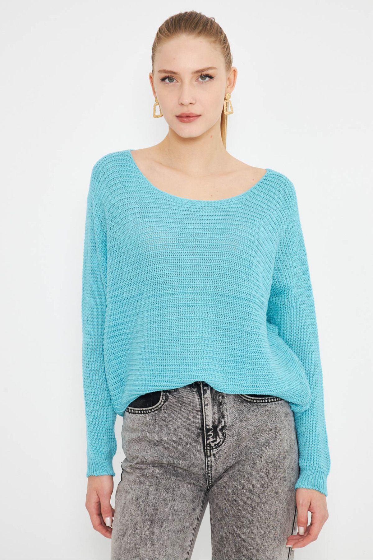 Women's turquoise Thessaloniki shabby knitwear sweater ARM-21K012010