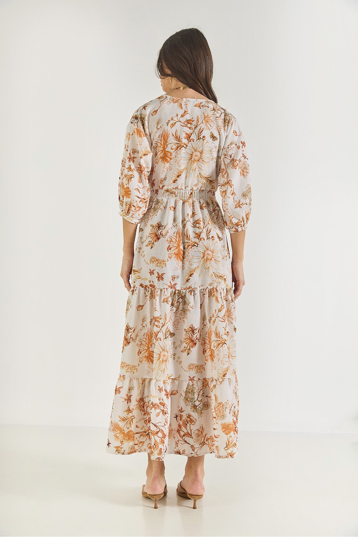 Women's Window Detailed Patterned Long Linen Dress 3025 60283273