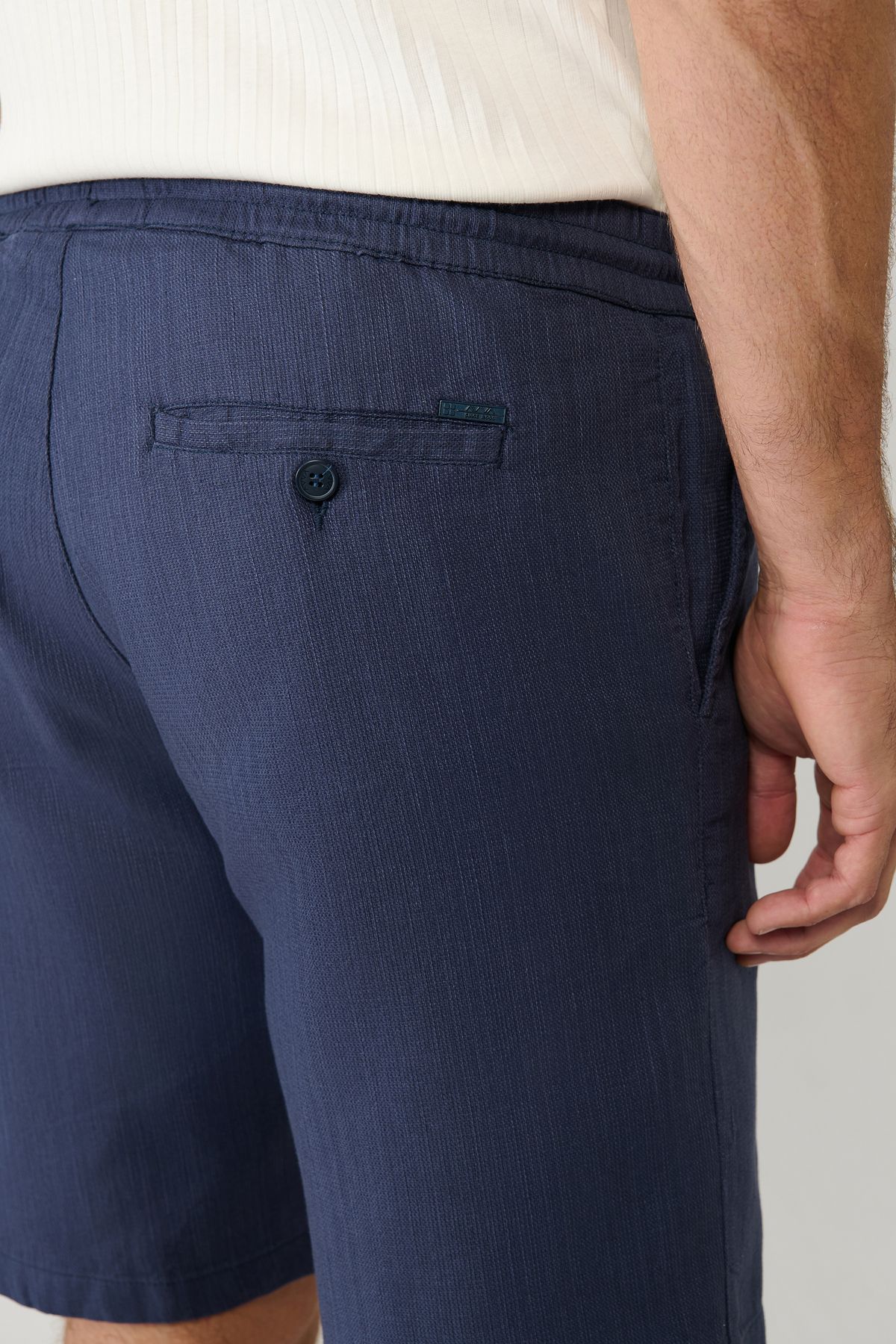 Men's Indigo 100 %Cotton Side Waist Waist Linen Textured Short E003603