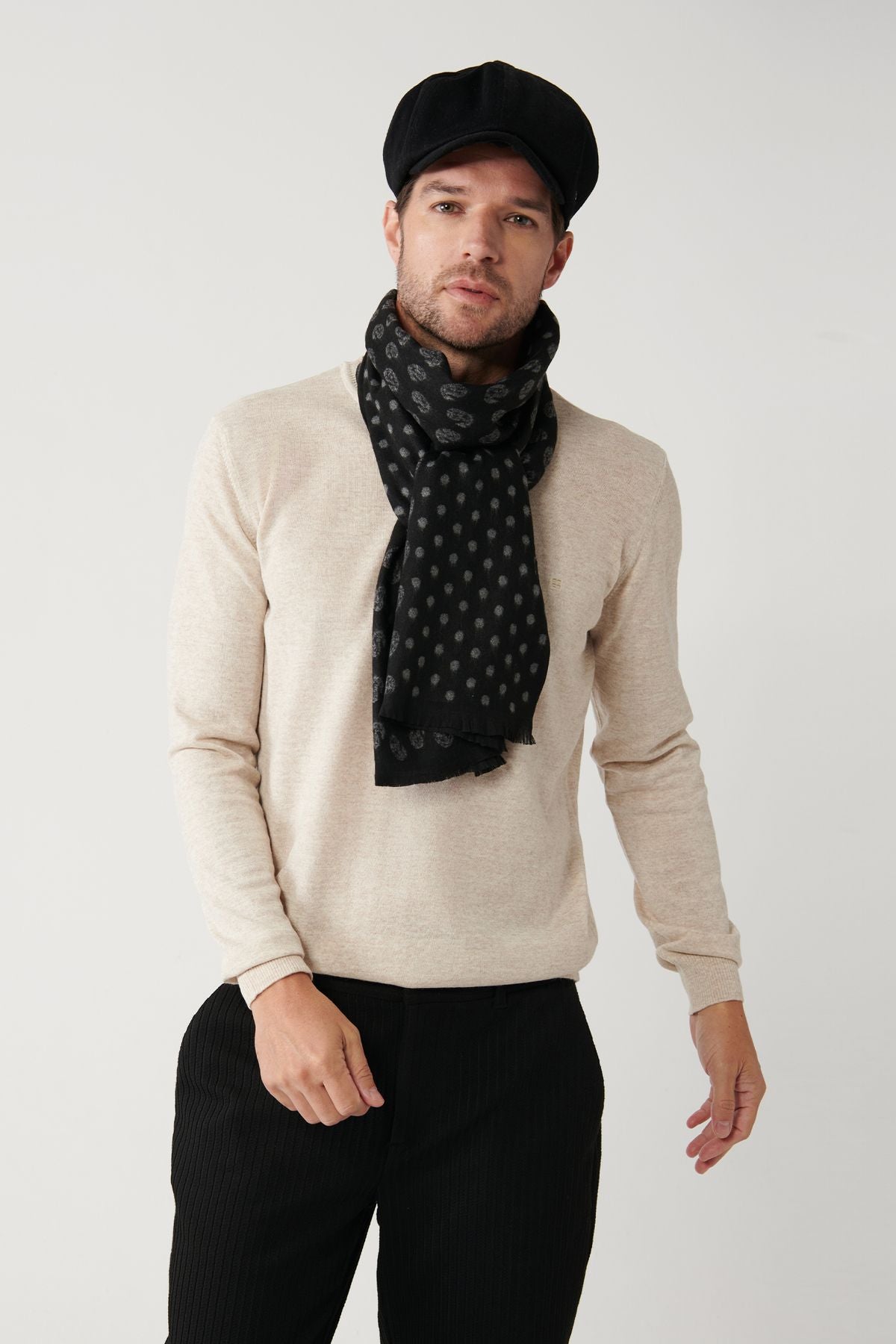 Men's beige bike collar wool mixed knitwear sweater B005013