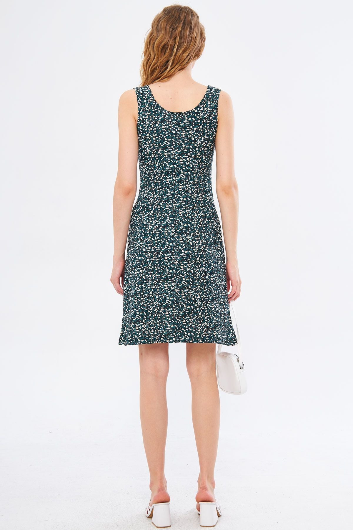 Female Black Ikosidio Dress Sitting on the Body Sleeveless Front Slit Mini Size ARM-24Y001045