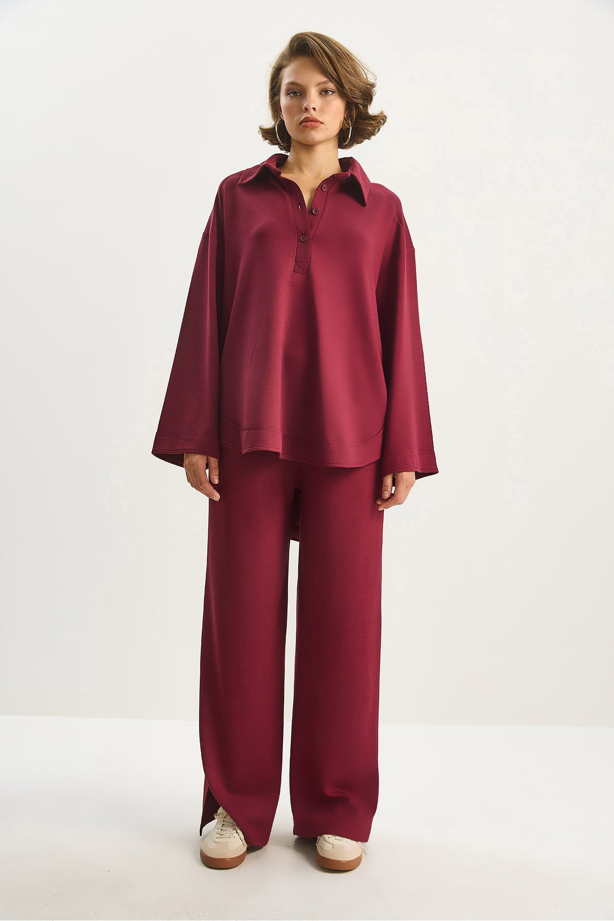 Women's Button Detailed Polo Neck Comfortable Cut Modal Bottom-Top Suit 4036 60283607