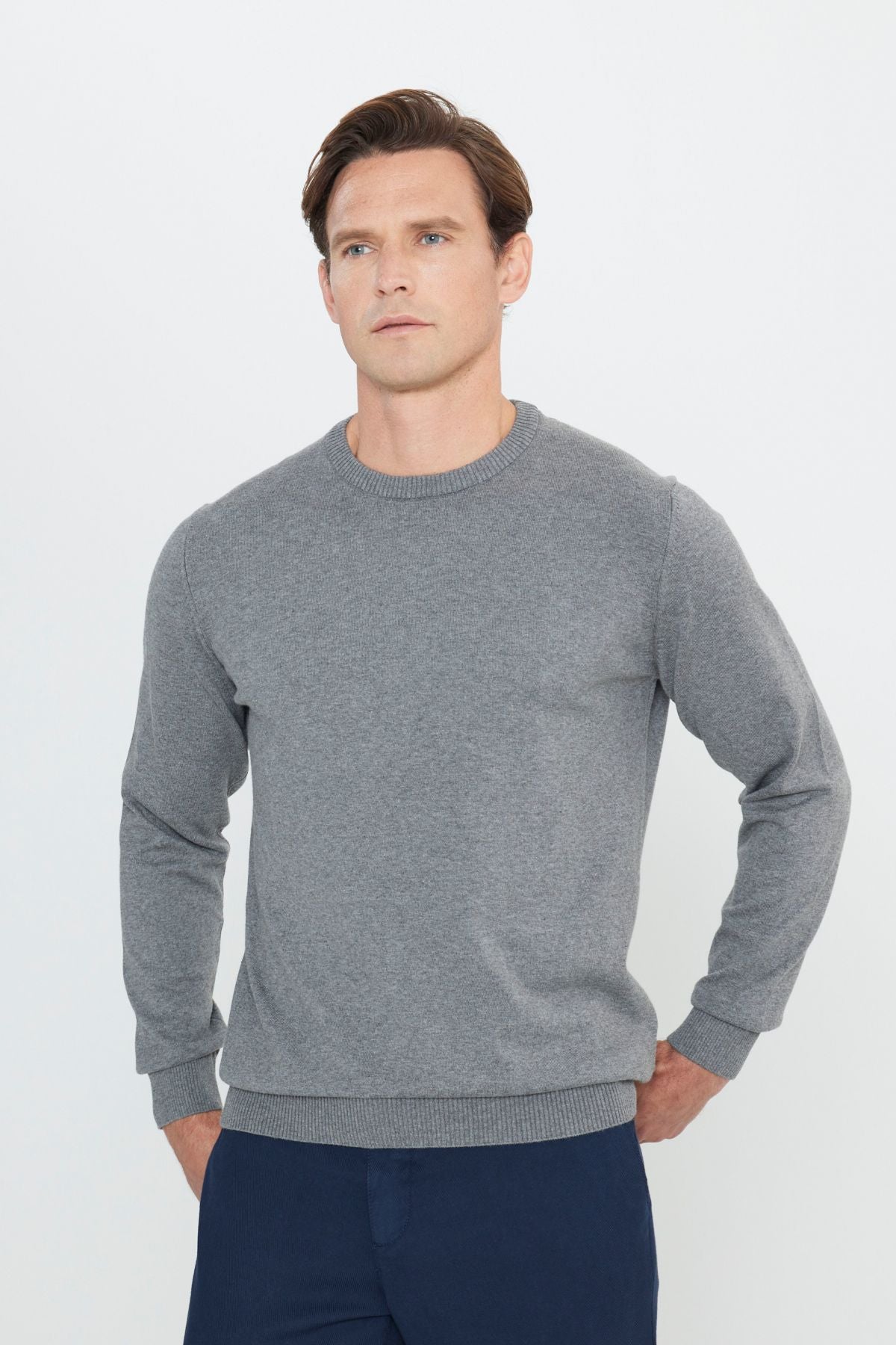 Men's Gray Melanj Cotton Standard Fit Normal Cut Cycling Bike Yaka Knitwear Sweater