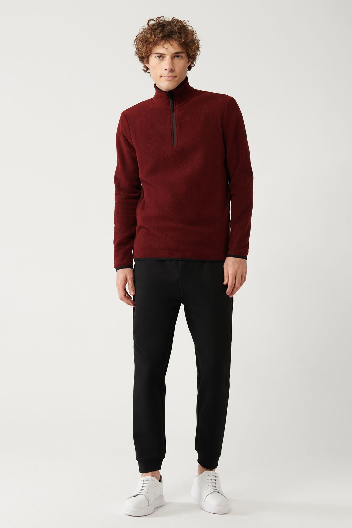 Men's red cold -resistant half -zipper with perpendicular collar polar sweatshirt E001068