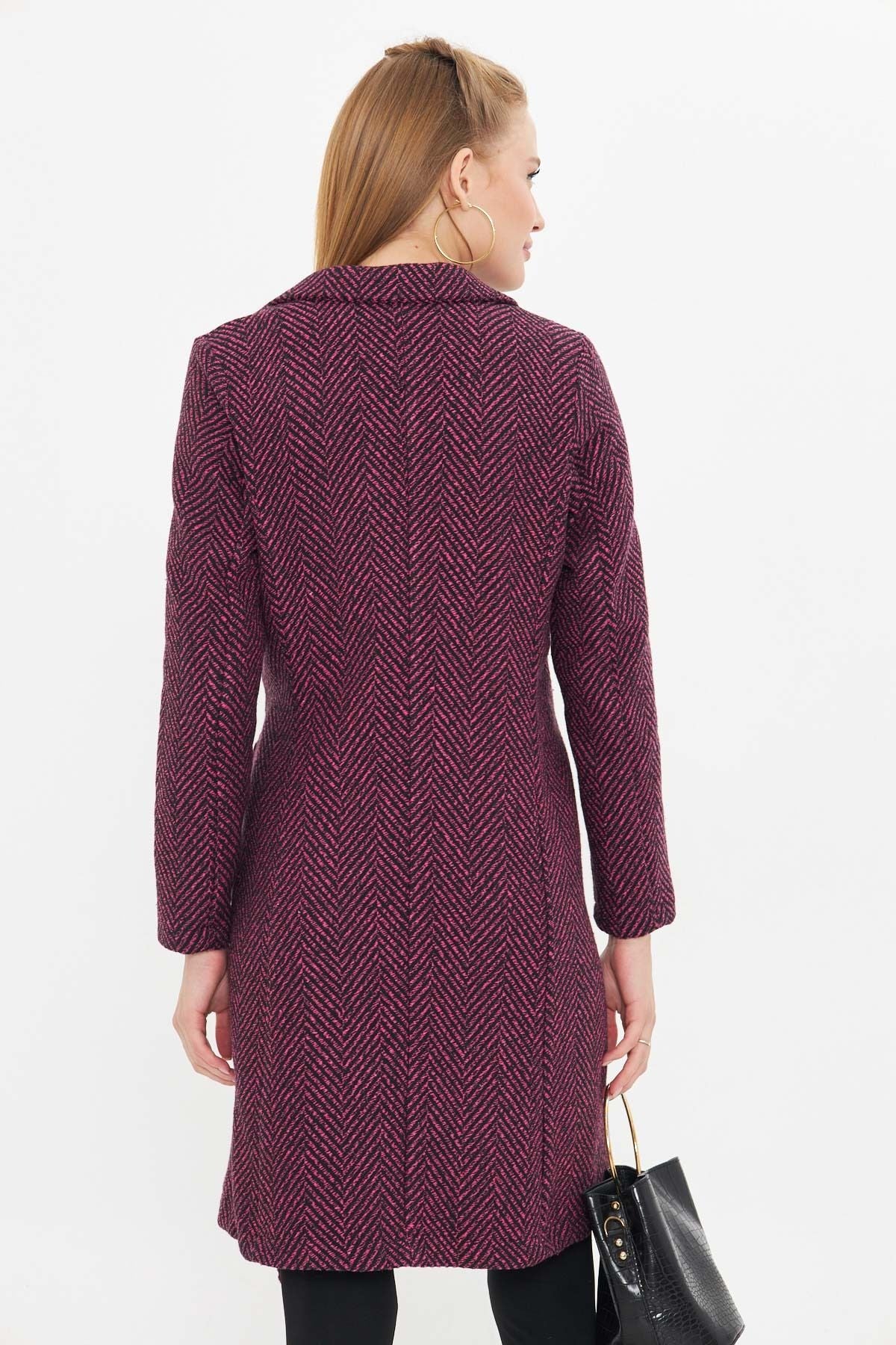 Women's Fuchsia side-binding fish back pattern long stamp coat ARM-24K001010