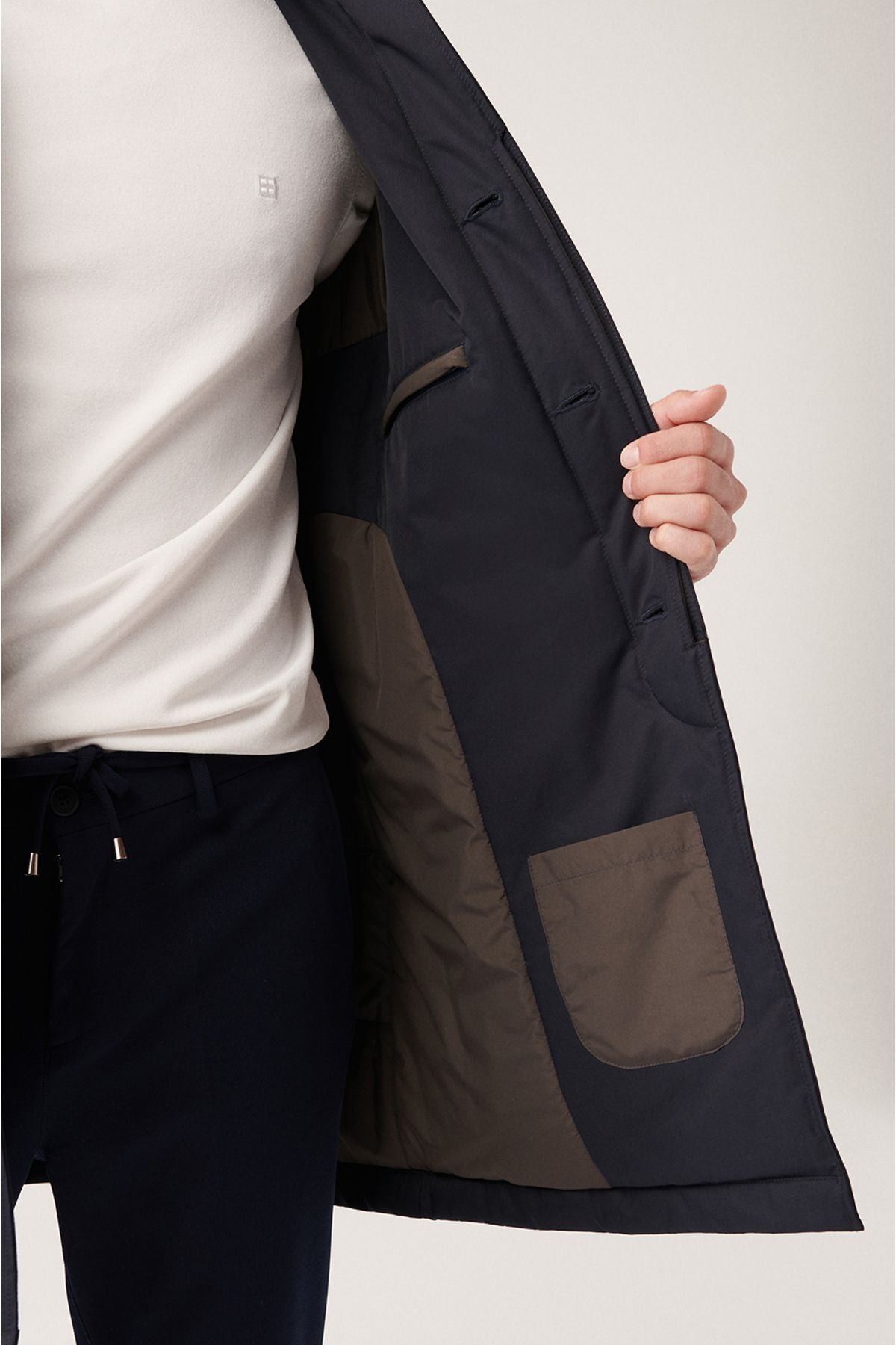 Men's Navy blue Classic collar Capitoneli Water Protector Trench coat A31y6000