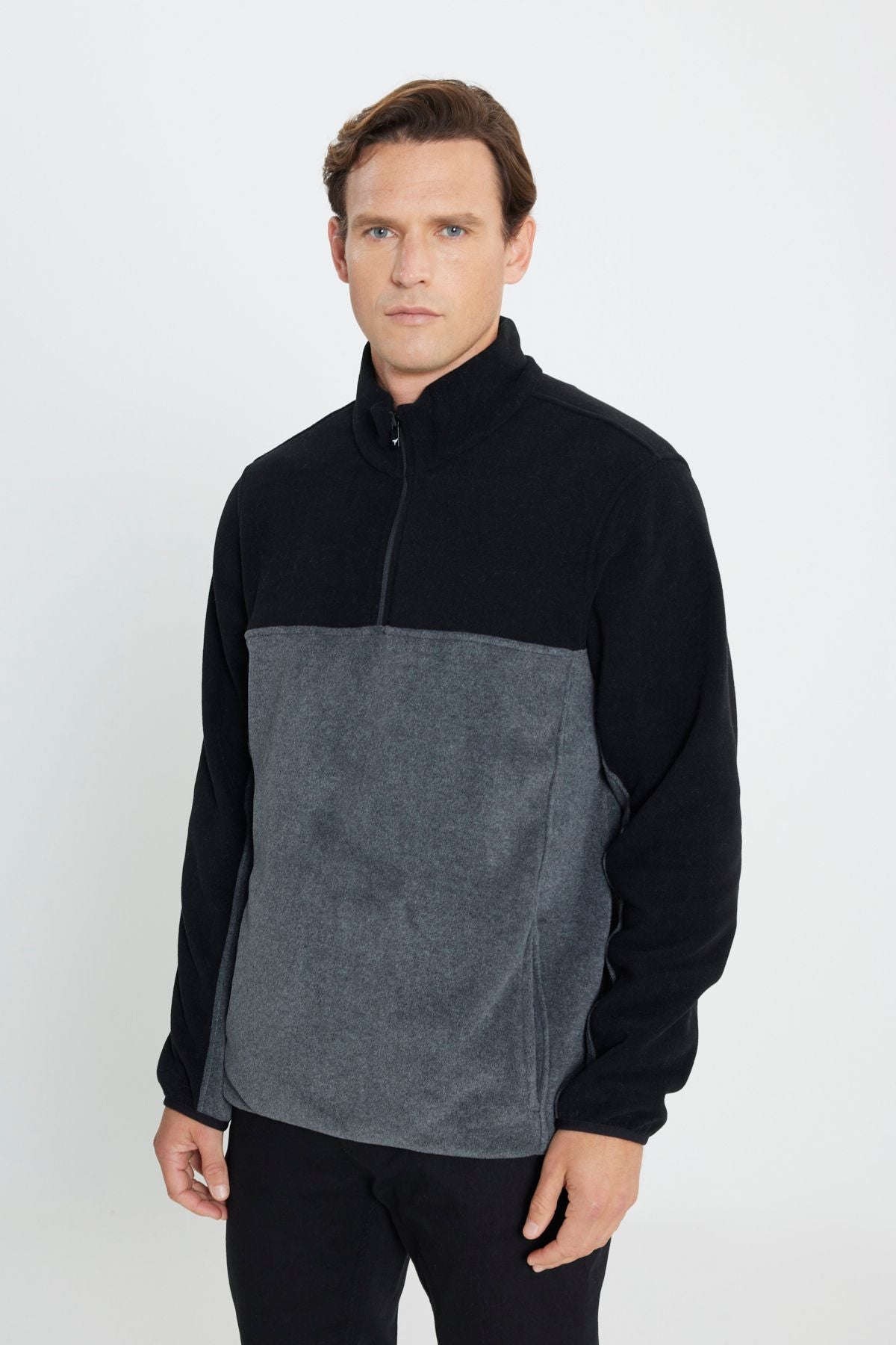 Men's black-open melangian anti-pilling standard fit upright neckline polar sweatshirt