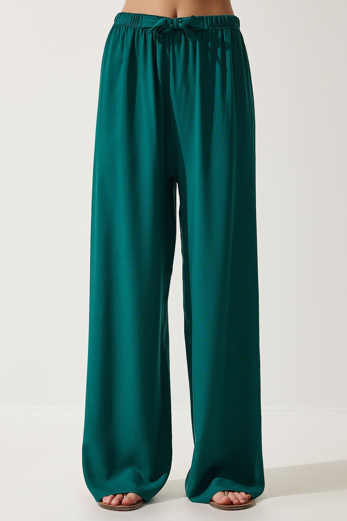 Female Emerald Green Summer Viscose Palazzo Pants EN00610
