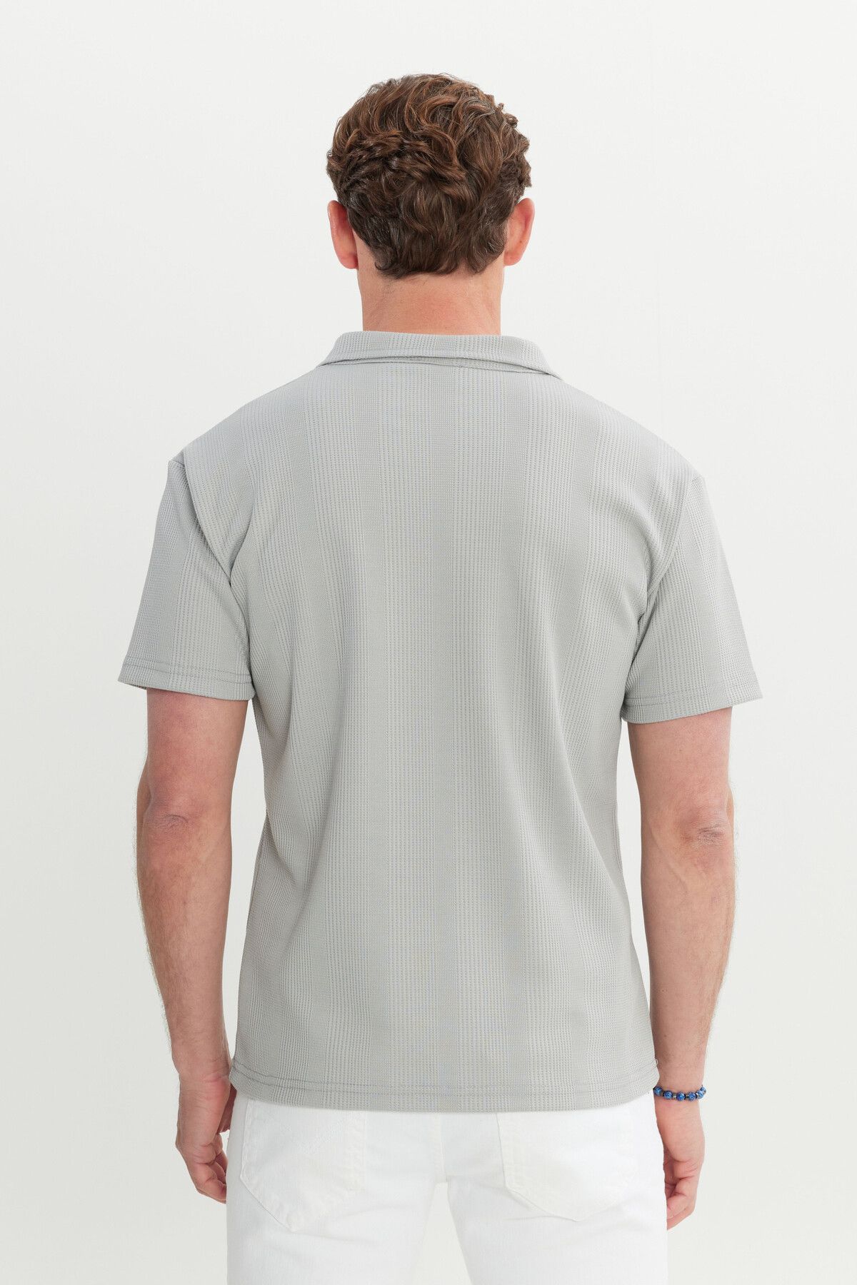Men's light gray relax fit comfortable cut Polo Yaka T -shirt