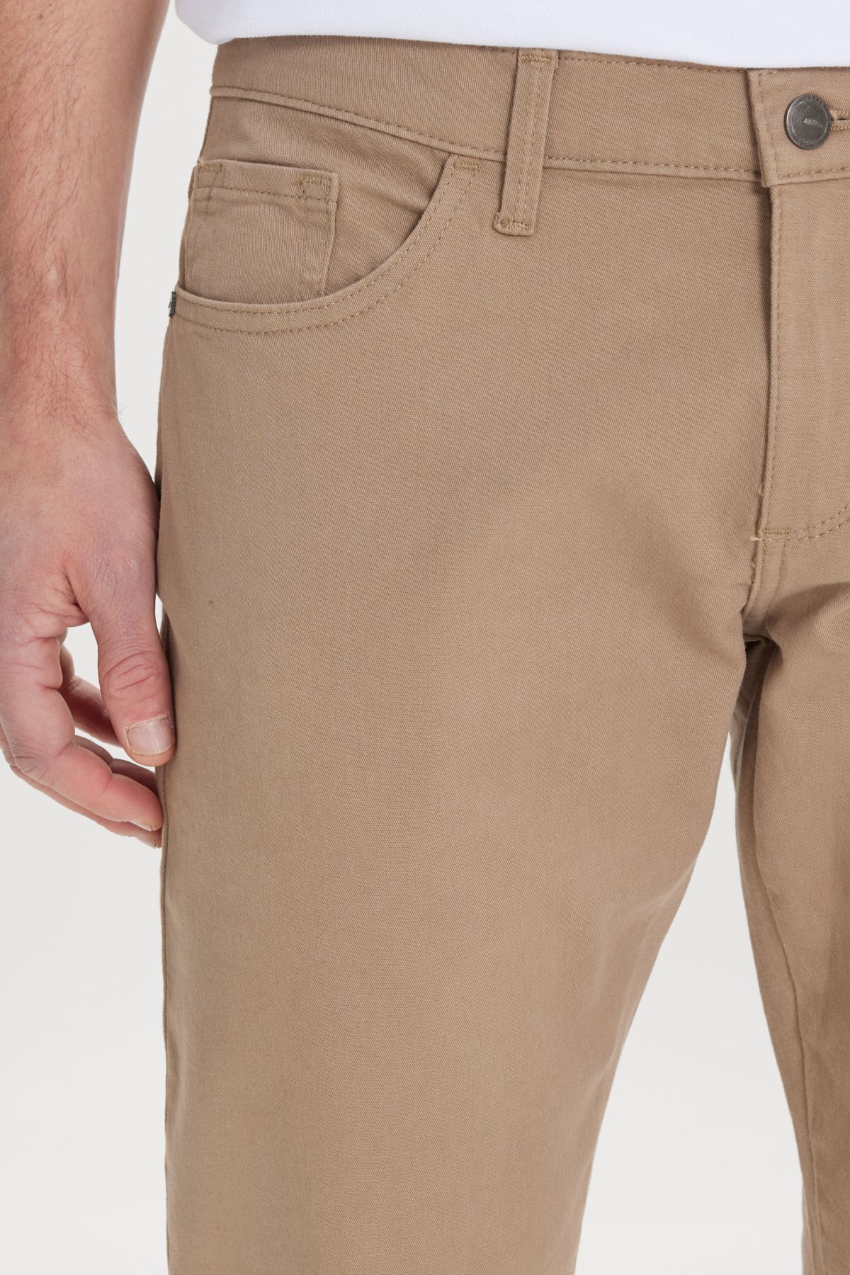 Men's Camel Slim Fit Narrow Cut 5 pocket cotton canvas flexible chino pants