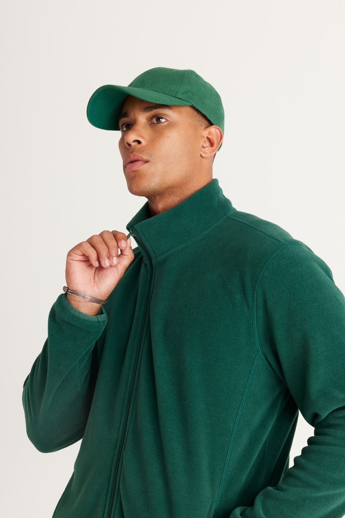 Men's Green Anti-Pilling Flash Standard Fit Bato Yaka Sweatshirt Polar Jacket