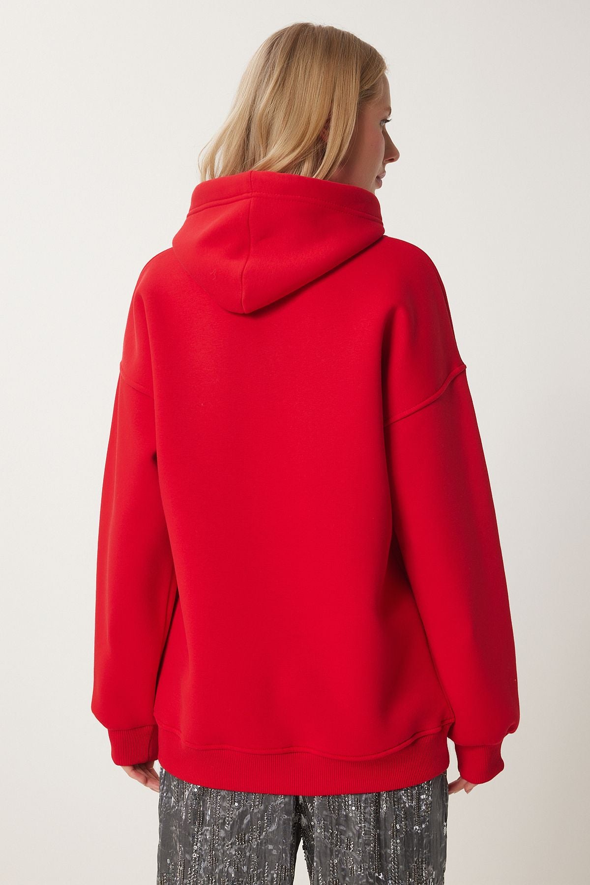 Woman Red Christmas Themed Hooded Red Knitting Sweatshirt TQ00001