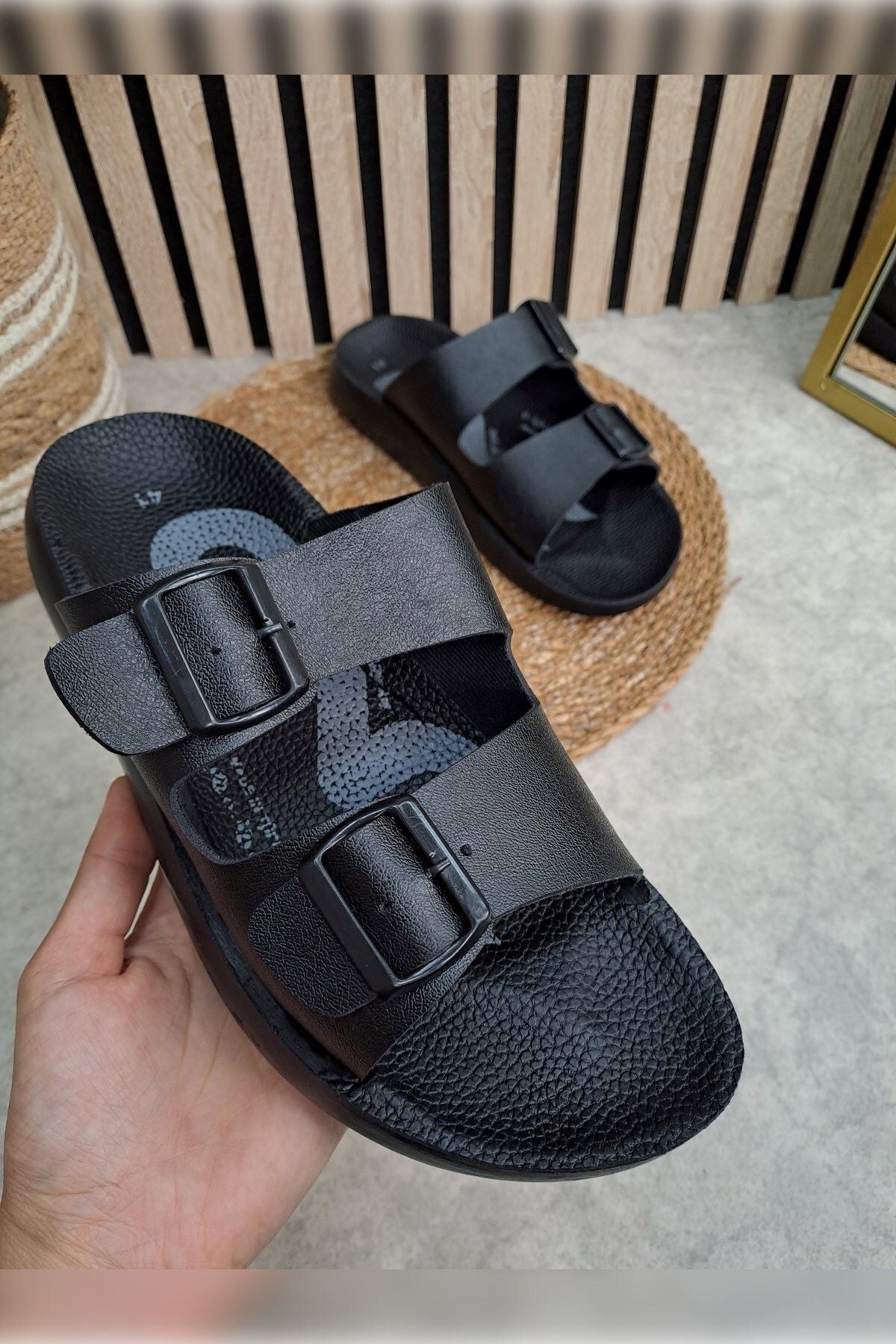 Daily Men's Slippers Double Adjustable Buckle Patter Anatomic Base Soft Casual Sandals 066