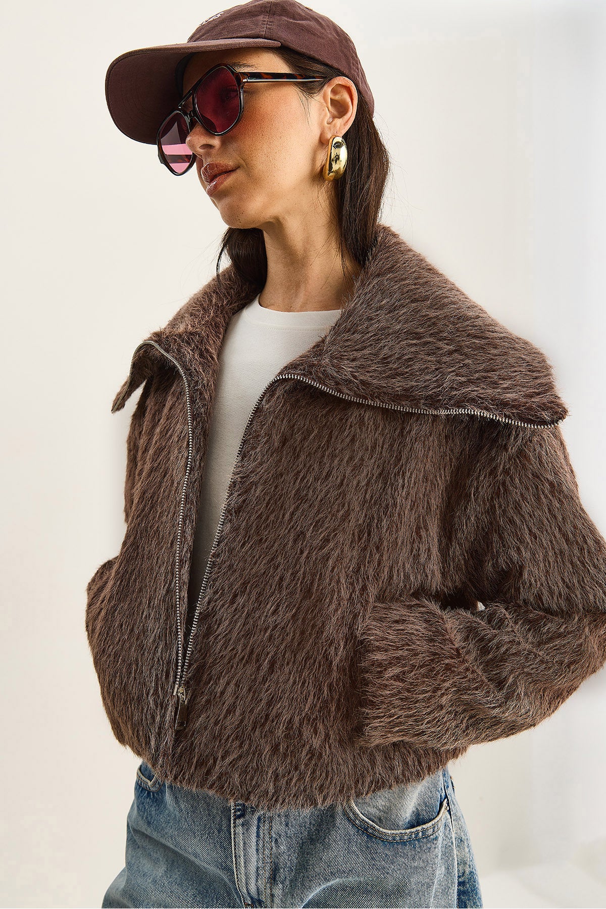 Women's Wide Collar Pocket Detailed Lined Raised Crop Coat 0211 60283819