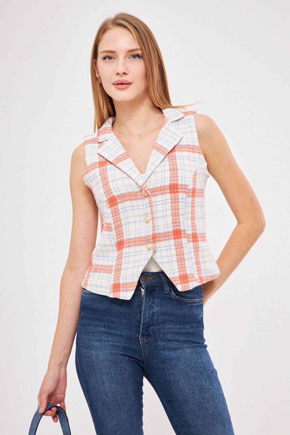 Female Orange-Blue Men's Collar Sitting on the Body Primary Vest ARM-25K001032