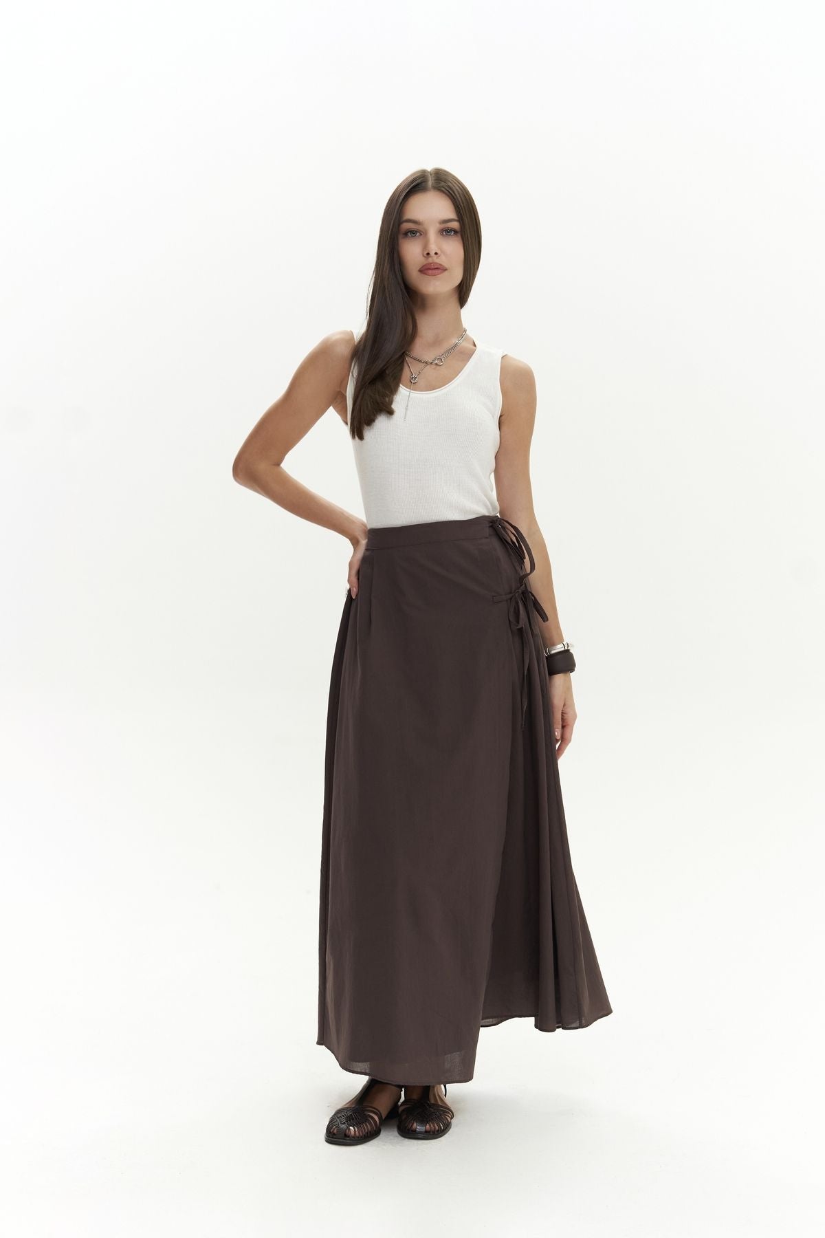 Aida Rope Detail Pleated Coffee Skirt