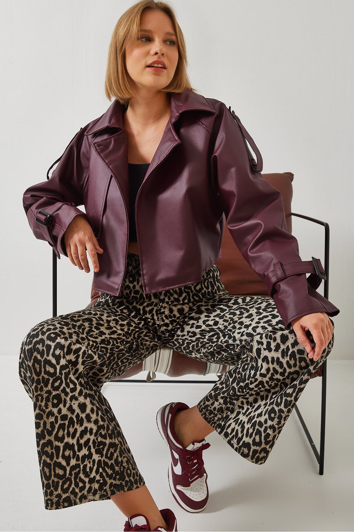 Female Aller Detail Crop Leather Jacket 2607 60351263