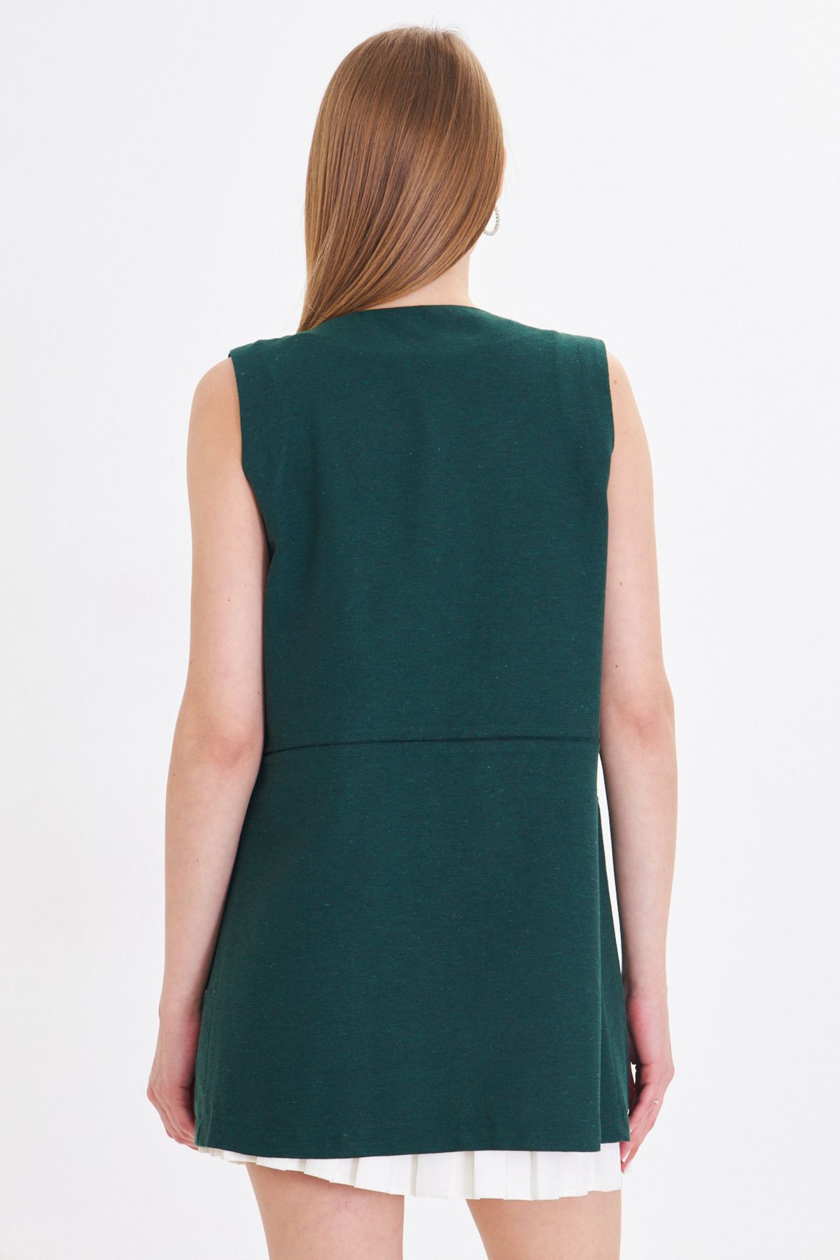 Female Emerald Zero Yaka Sewing Detailed Vest on the waist Arm-25y001019