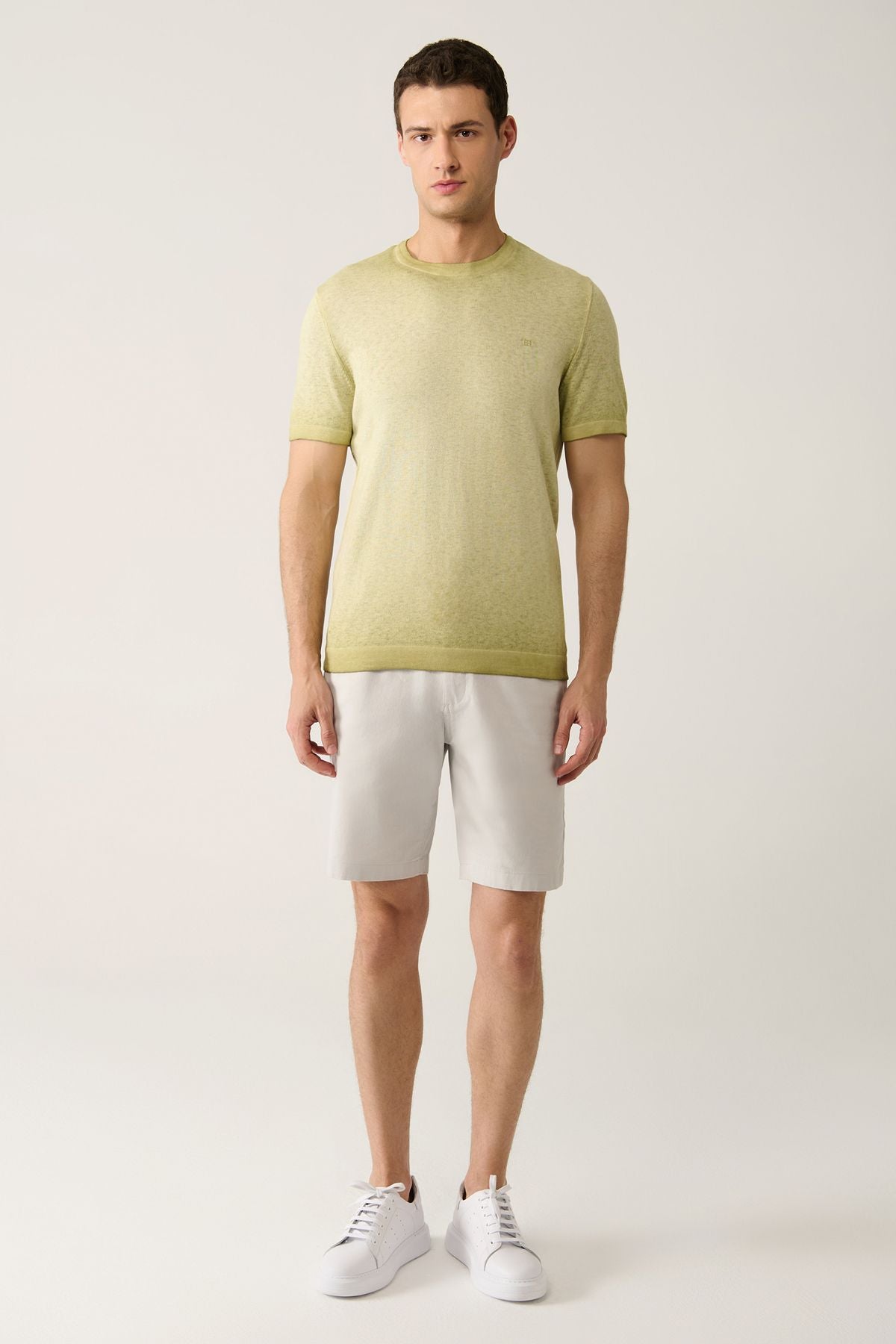 Men's Open Khaki Bicycle Collar Paint Effective knitwear T-shirt A41y5115