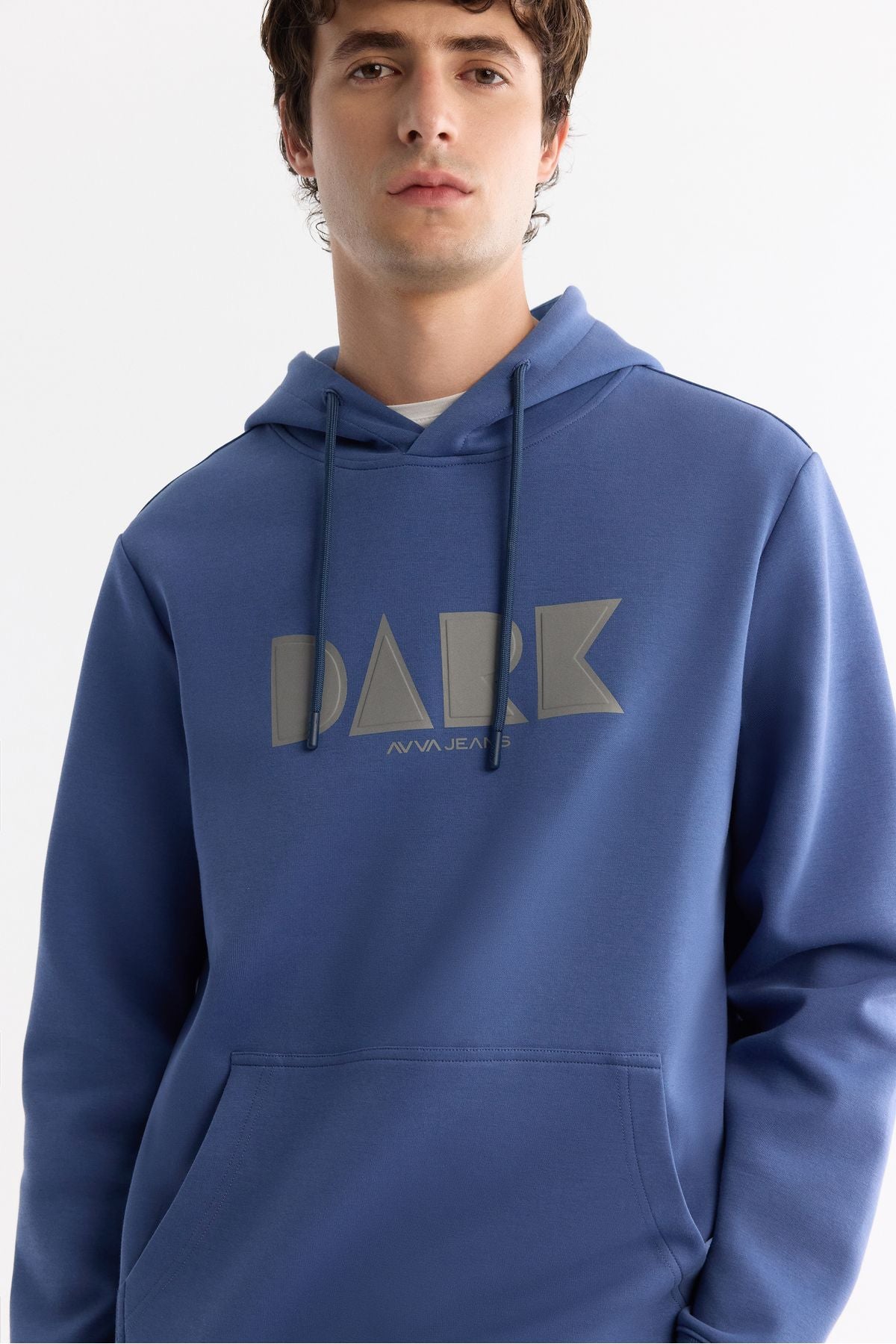 Men's blue hooded cotton printed elastan sweatshirt a42y1322