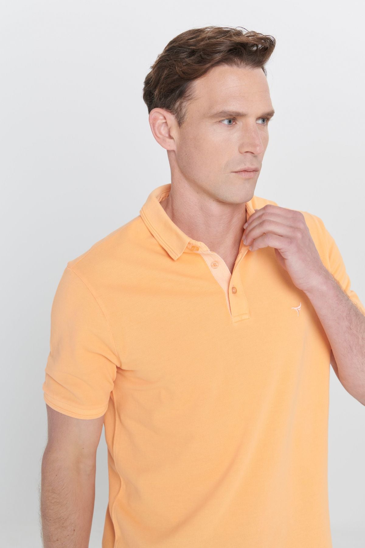 Men's orange slim fit narrow cut polo collar 100 %cotton patterned T -shirt