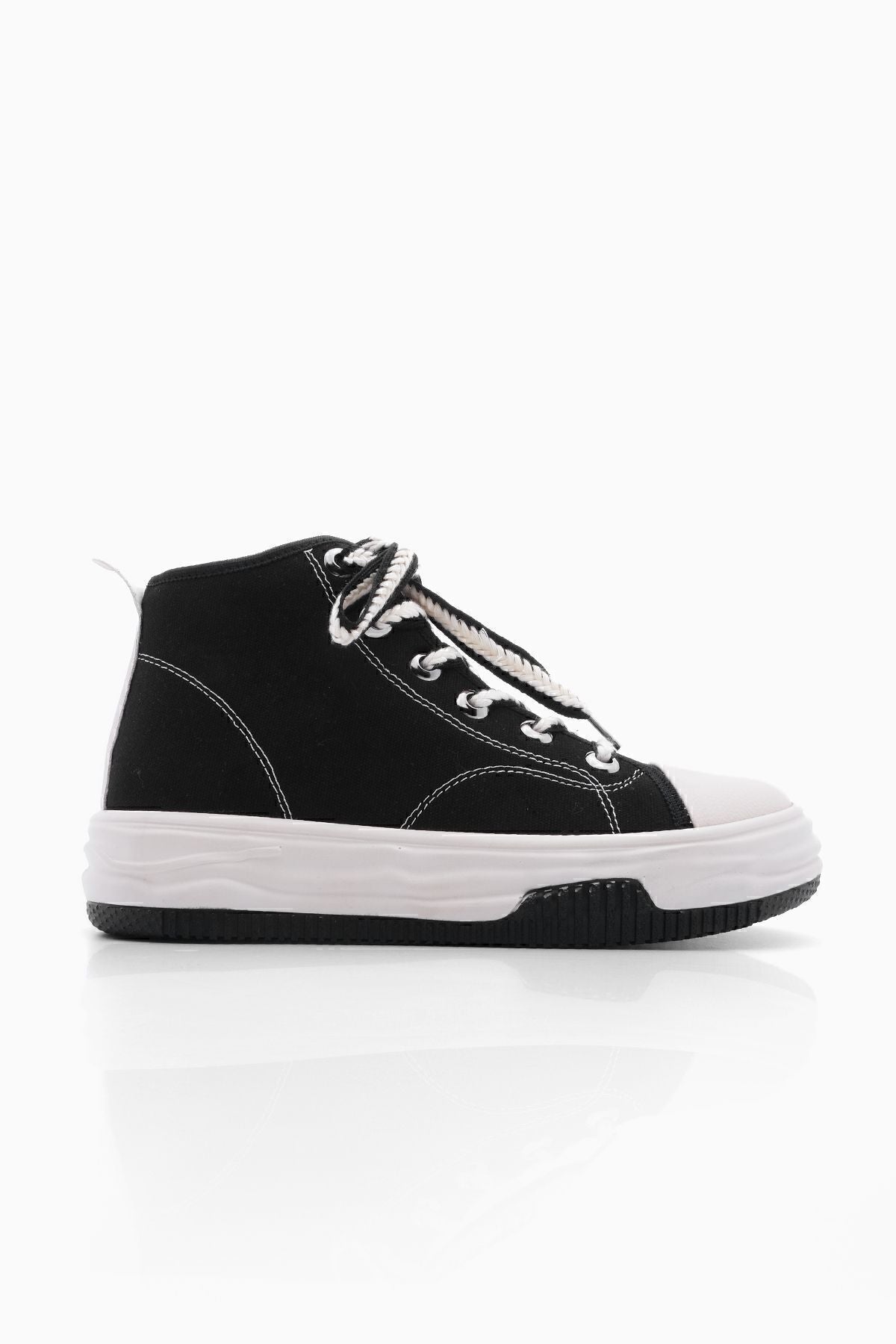 Female lace -up sneaker high base wrist cloth sneakers elesva black